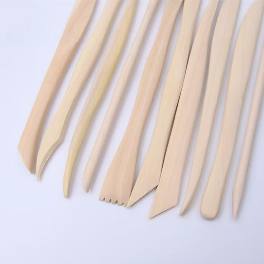 NYGHMY 10 PCS Wooden Clay Pottery Play Dough Modeling Tools, Double-Ended Pottery Clay Carving Tools for Carving, Shaping, Embossing, Smoothing, Cutting, Detailing image number 2