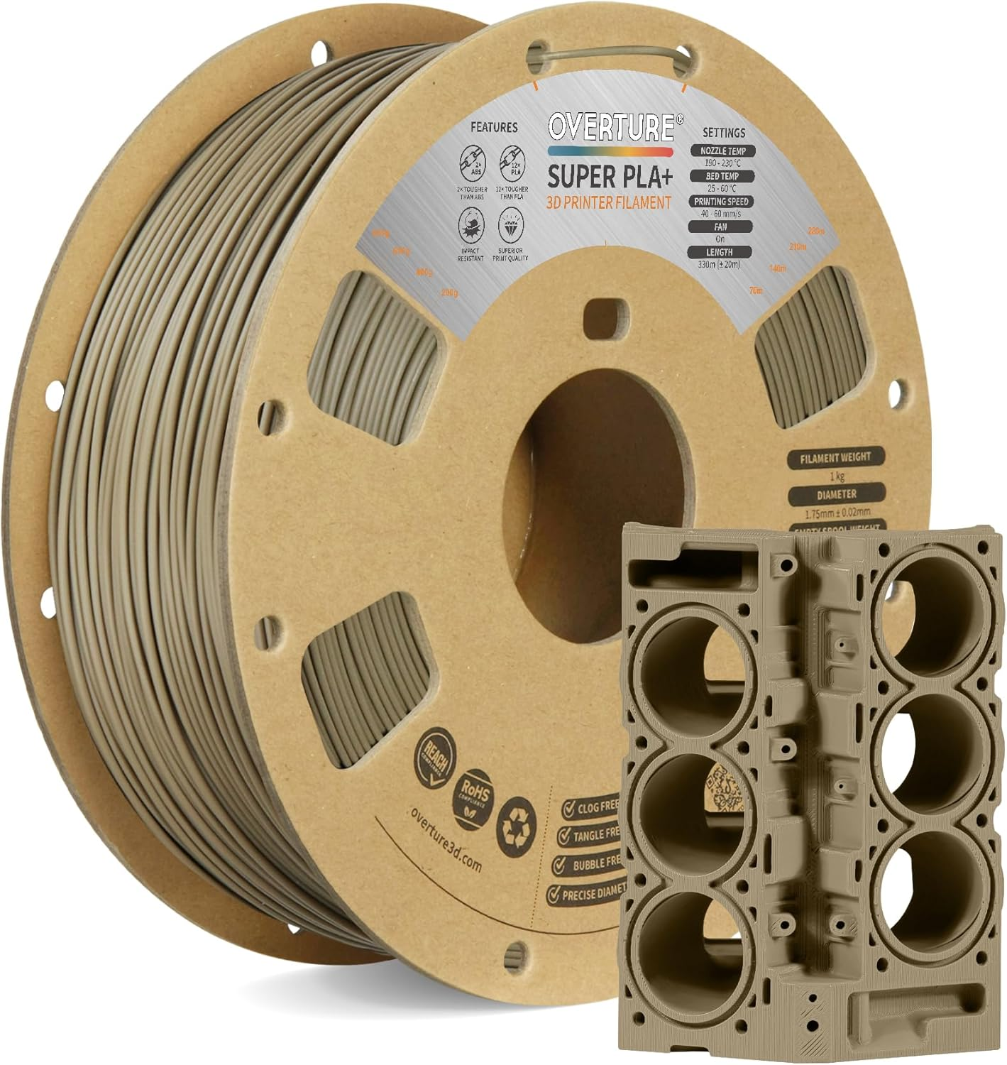 OVERTURE Super PLA+ Filament 1.75Mm, Enhanced Toughness PLA Plus, High Impact Resistance, Heat-Resistant, 1Kg (2.2Lbs) Cardboard Spool, High Precision +/- 0.02Mm (Yellow)