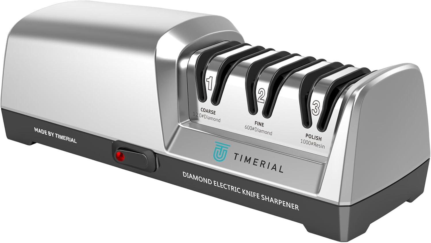 TIMERIAL Electric Knife Sharpener 3-Stage Diamond Grinding Disc 15&deg; Precision Angle Guide for Sharpening and Polishing Kitchen Knives Made of Steel, 120 Grit and 600 Grit and 1000 Grit image number 6