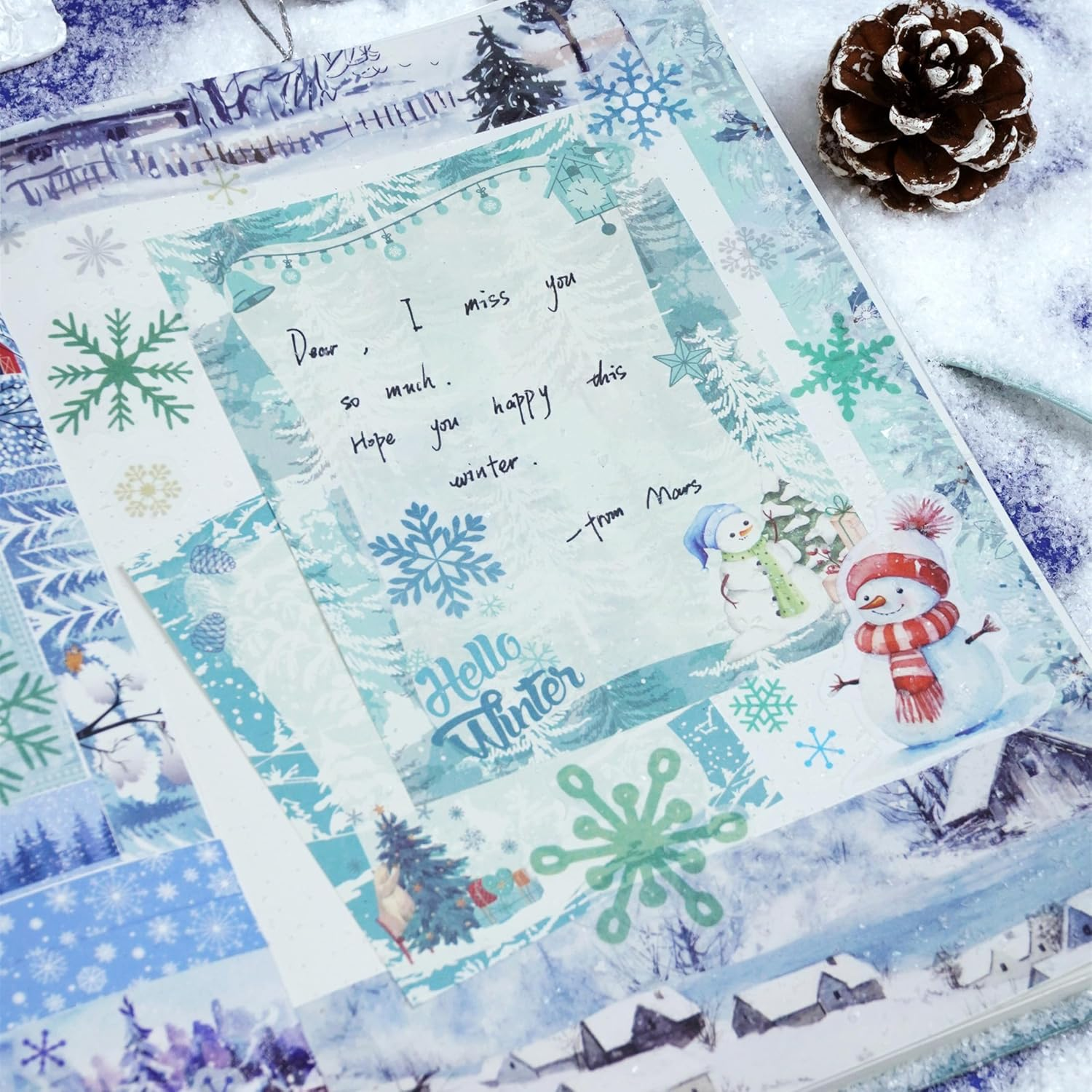 YUBX Winter Washi Tape Set 18 Rolls Landscaping Snow Embellishment Blue White Decorative Masking Tapes for Arts, DIY Crafts, Journals, Planners, Scrapbook, Wrapping image number 6