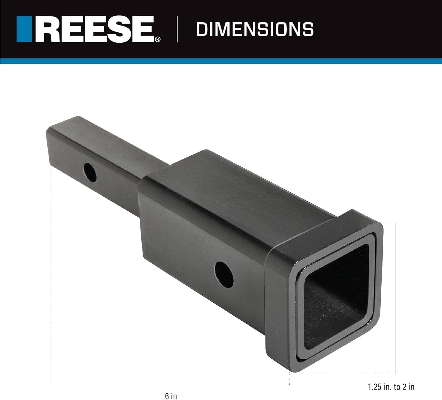 Reese Towpower 7020500 1-1/4" to 2" Receiver Adapter - 6" Long, Black image number 1