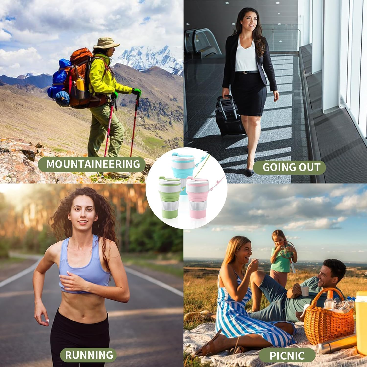 HAOQYUYN Silicone Folding Coffee Cup, Water Cup, Juice Cup, Foldable and Portable, Suitable for Hiking, Camping, Office | Lightweight, Heat-Resistant, Easy to Clean, Outdoor and Travel Cups (Pink) image number 5