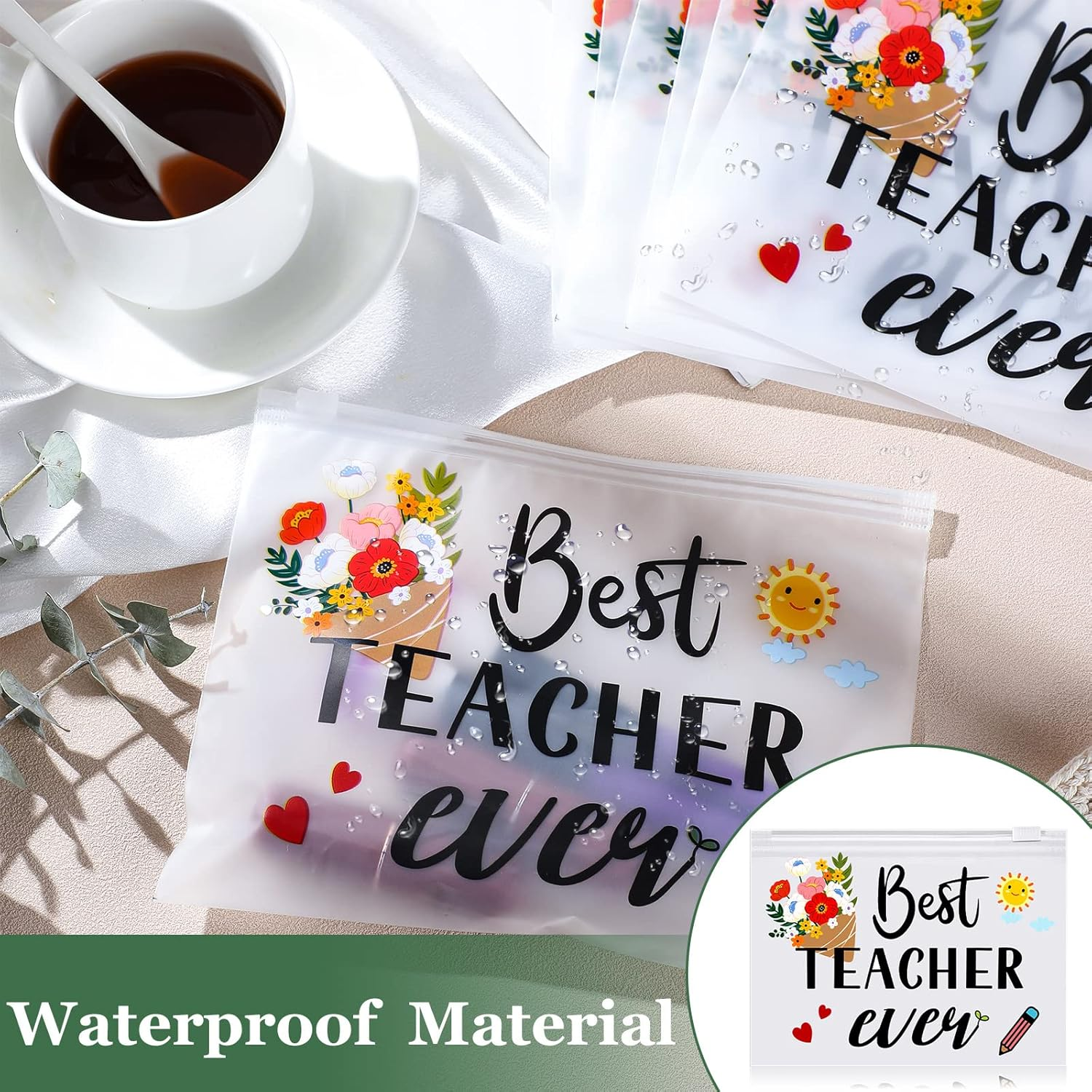 Cunno 60 Pcs Christmas Teacher Appreciation Gifts Bulk Small Teacher Survival Kit Bag Waterproof Makeup Pouch Cosmetic Pencil Bag Thank You Gifts for Women Teacher Graduation Gifts, Best Teacher Ever image number 3