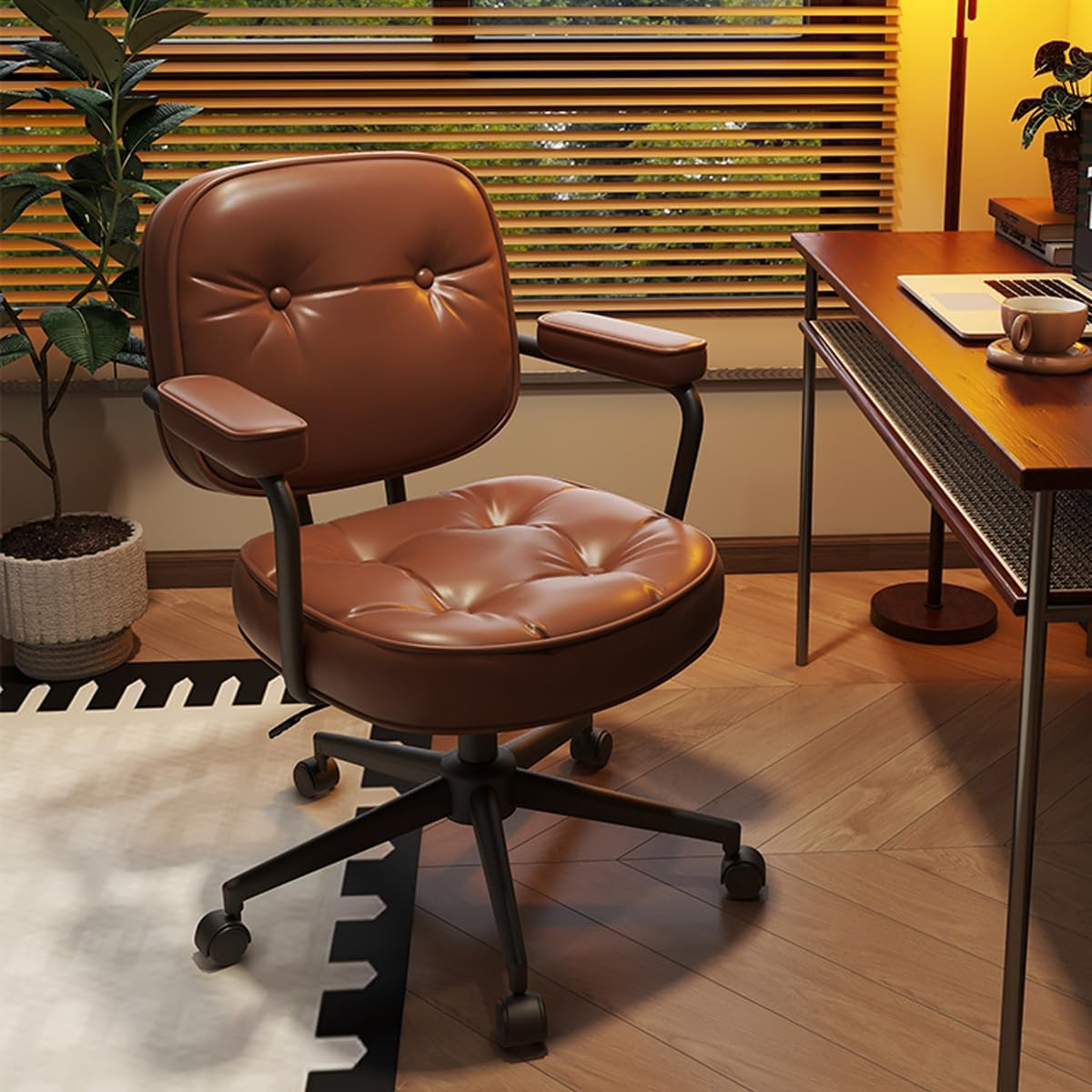 Minexiaojia Home Office Chair with Adjustable Height, 360&deg; Swivel PU Leather Desk Chair - Armrest Computer Chair for Back Support, Comfortable Rolling Chair for Home Office, Gaming Chair (Black)