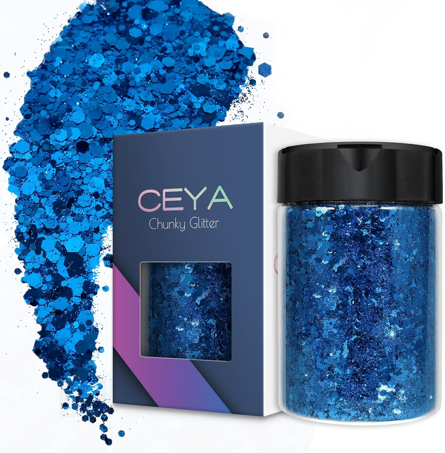 Ceya Chunky Glitter, 4.9Oz/ 140G Iridescent Orange Craft Glitter Powder Mixed Fine Flakes Iridescent Nail Sequins for Nail Art, Hair, Epoxy Resin, Tumblers, Slime, Painting, Festival Decor
