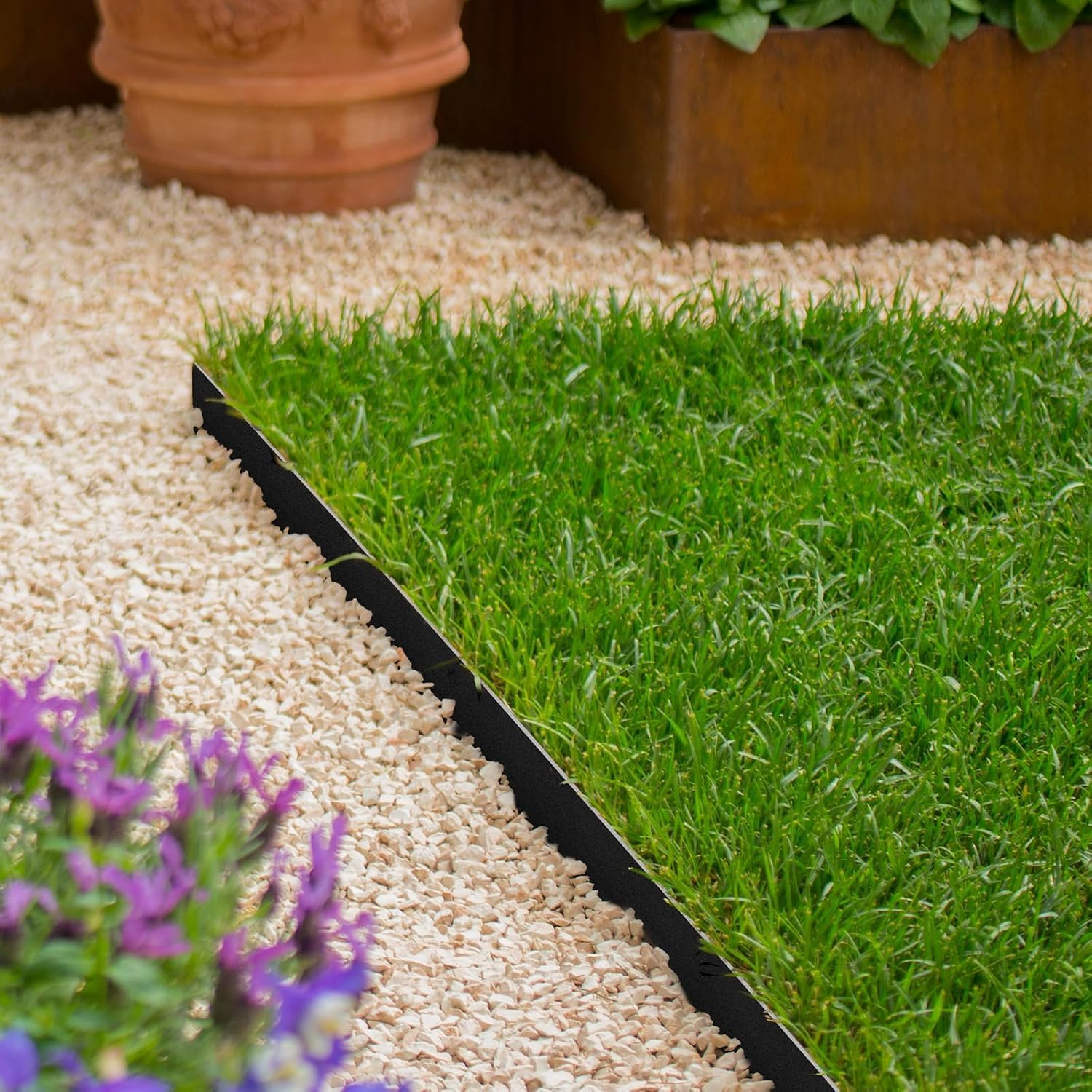 Homodoskey Flexible Garden Edging Borders 10-Pack Corten Steel Landscape Lawn Edging - 4.5In H Black Powder Coated Bendable Metal Strips-Rusted Border W/ 11 Clips(33Ft Total) (Black) - Rust image number 3