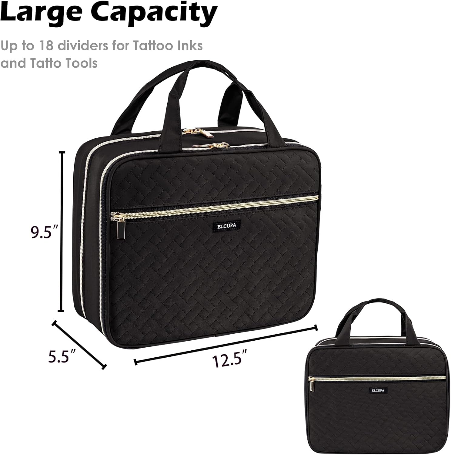 ELCUPA Tattoo Carrying Case-Tattoo Supplies Organizer-Tattoo Kit Case -Tattoo Supplies Carrying Bag for Tattoo Stencil Printer, Tattoo Ink, Tattoo Equipment, Tatoo Pens Black (BAG ONLY) image number 4