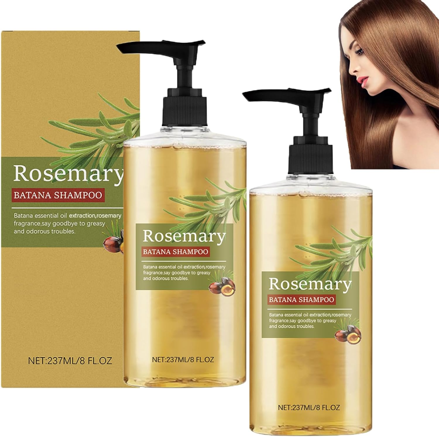 Rosemary Shampoo for Hair Growth, Natural Batana Shampoos with Rosemary Extraction to anti Loss, Gentle Cleansing, Moisturize and Strengthen Hair, Repair Damaged Hair for Thicken, Healthy (2Pcs) image number 2