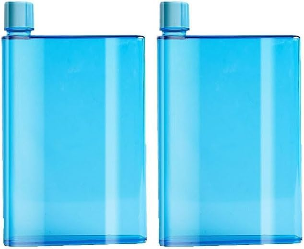2 Pcs Slim Flat Water Bottles, Reusable Bpa-Free & Leak-Proof, 420Ml Clear Water Bottle Fit in Purse or Pocket for Sports, School, Travel (Blue, 420Ml)