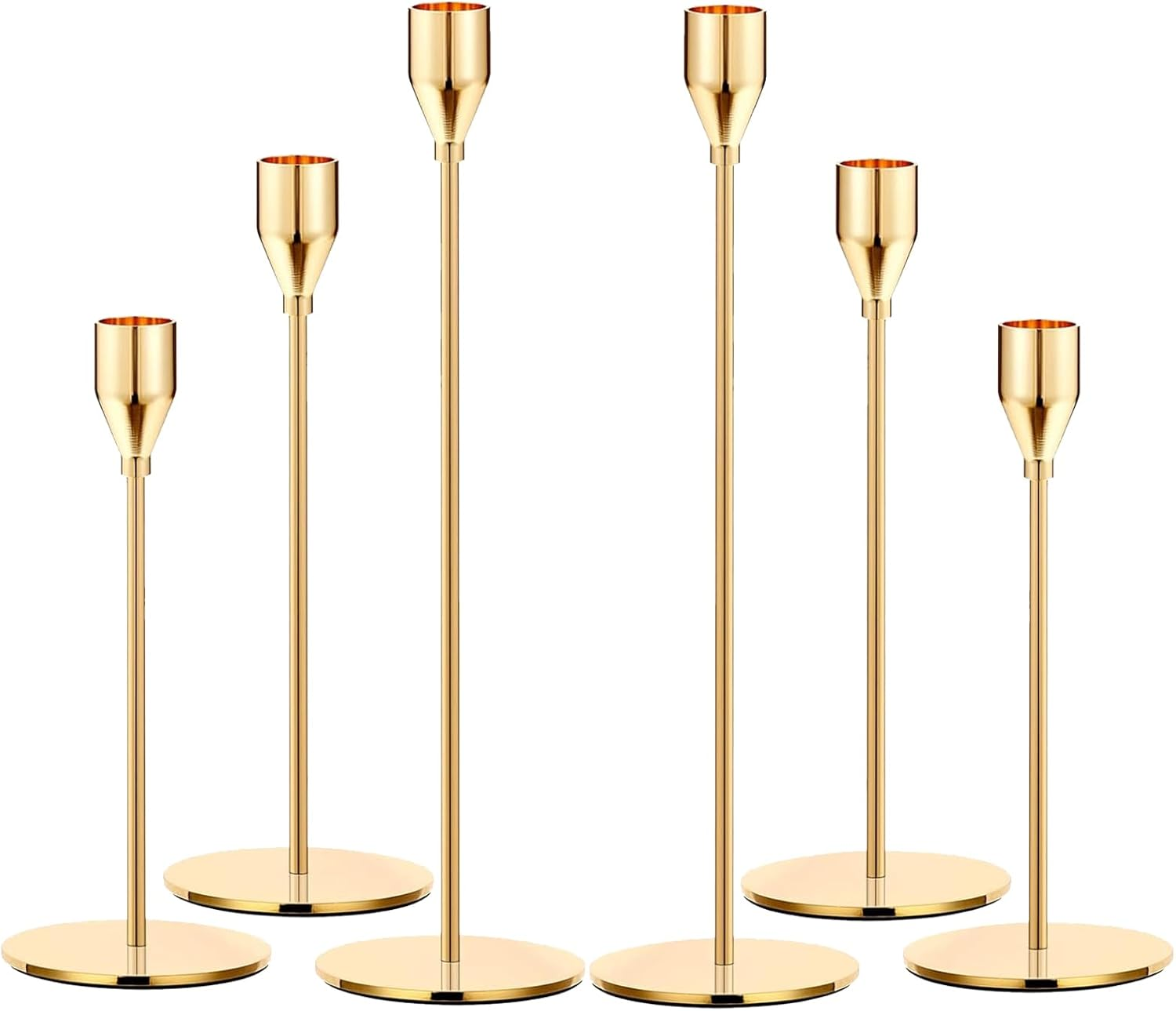 Gold Candle Holders for Pillar Candles - Taper Candlestick Holders Stand for Mantle, Dining Table Centerpiece, Tall Candle Sticks Holder Decor for Wedding, Christmas, Elegant and Sturdy (3 Pcs)