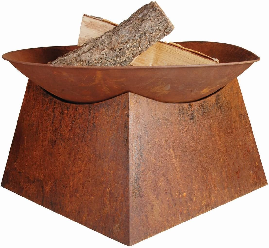 Wildtrak Heavy Duty round Rusty Ignite Firepit with Grill and Square Base, 56 X 34 Cm Size