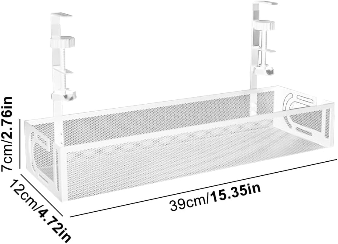 Under Desk Cable Management Tray,No Drill Mesh Desk Cables Trays with Clamp,Wire Managements Tray Cabl-E Management Box,Desk Cable Tray Wire Organizer for Office, Home(White)(White) image number 4