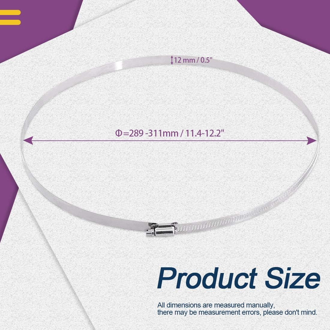 Swpeet 15Pcs 11.5-12Inch (289-311Mm) Hose Clamp 304 Stainless Steel Adjustable Range Worm Gear Hose Clamp Fuel Line Clamp Perfect for Plumbing, Automotive and Mechanical Applications image number 5