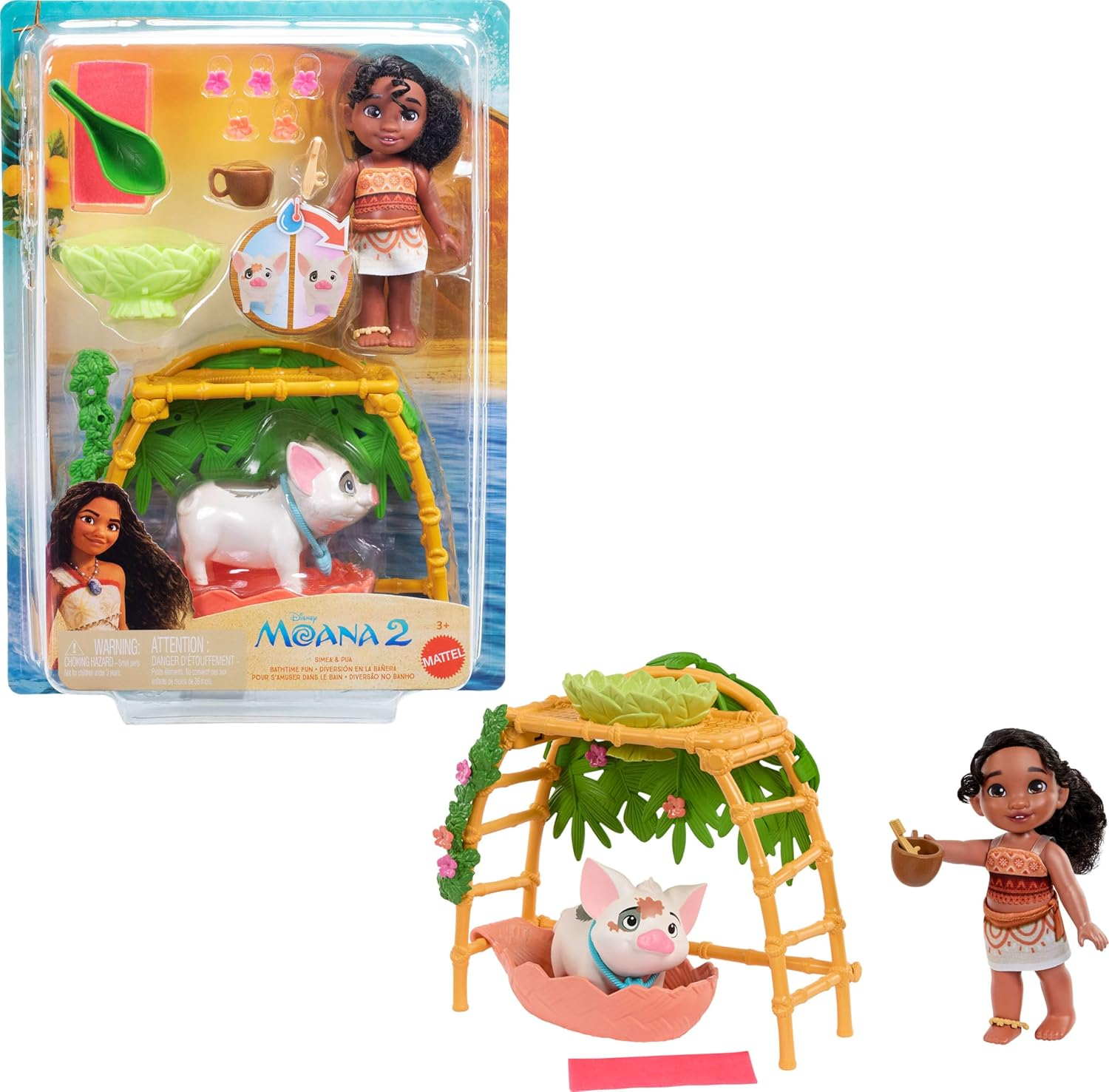 Mattel Disney Moana 2 Simea & Pua Bathtime Fun Playset with Fashion Doll, Animal Friend, Tub & 10+ Accessories, Toys Inspired by the Movie image number 3