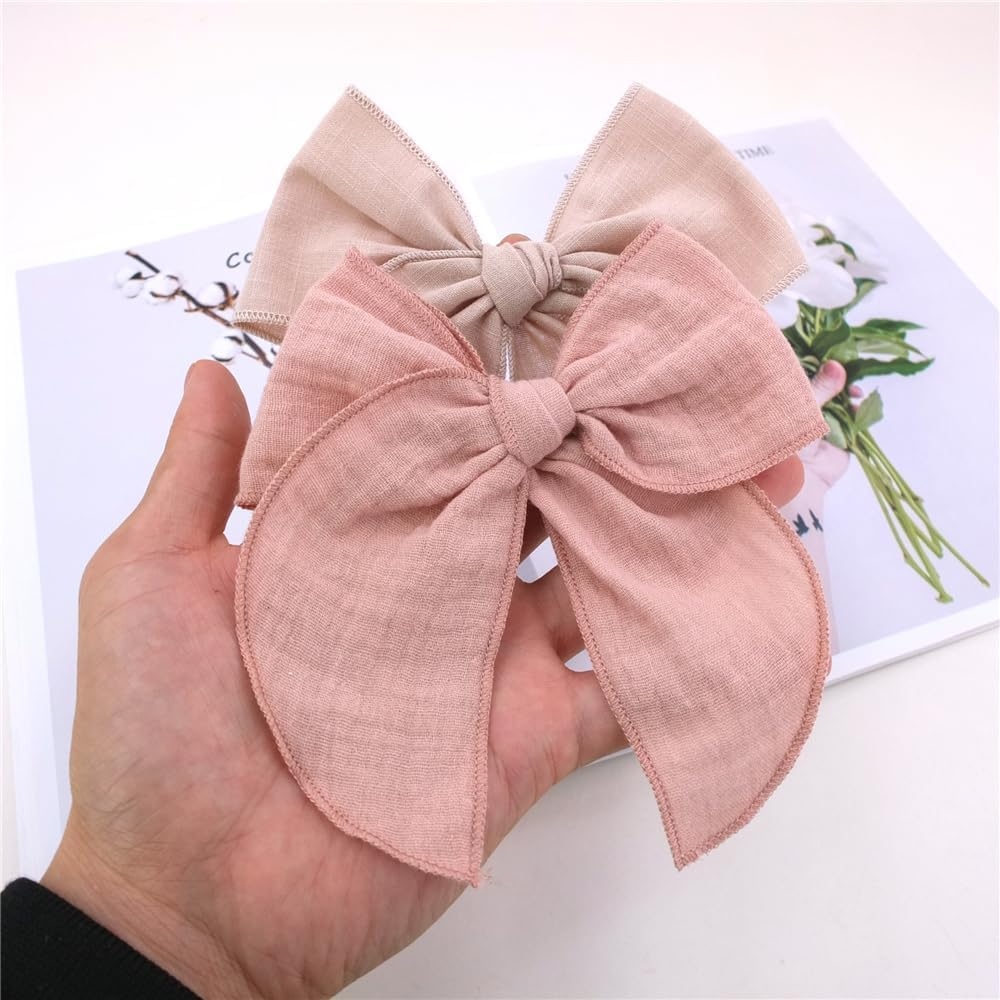 Pack of 4 Gorgeous Fable Bow Hair Clips for Girls Women Linen Hair Bow Alligator Clips Toddler Baby Mom Young Girl Hair Accessories (Antique Natural) - Antique Natural image number 6