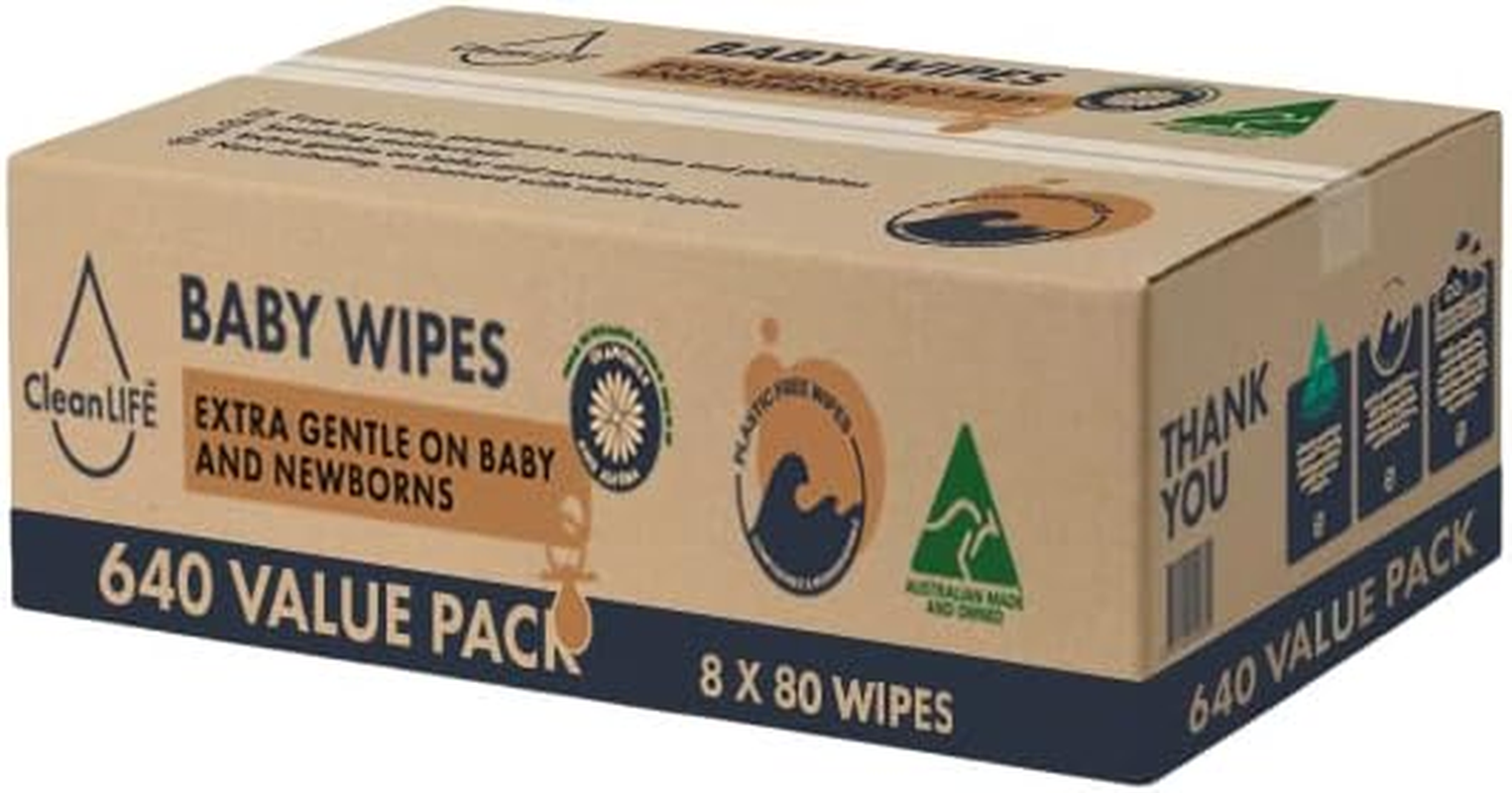 Cleanlife Baby Wipes 640 Bulk Pack - Plastic Free and Bio-Degradable Wipes, Australian Made and Owned, image number 1