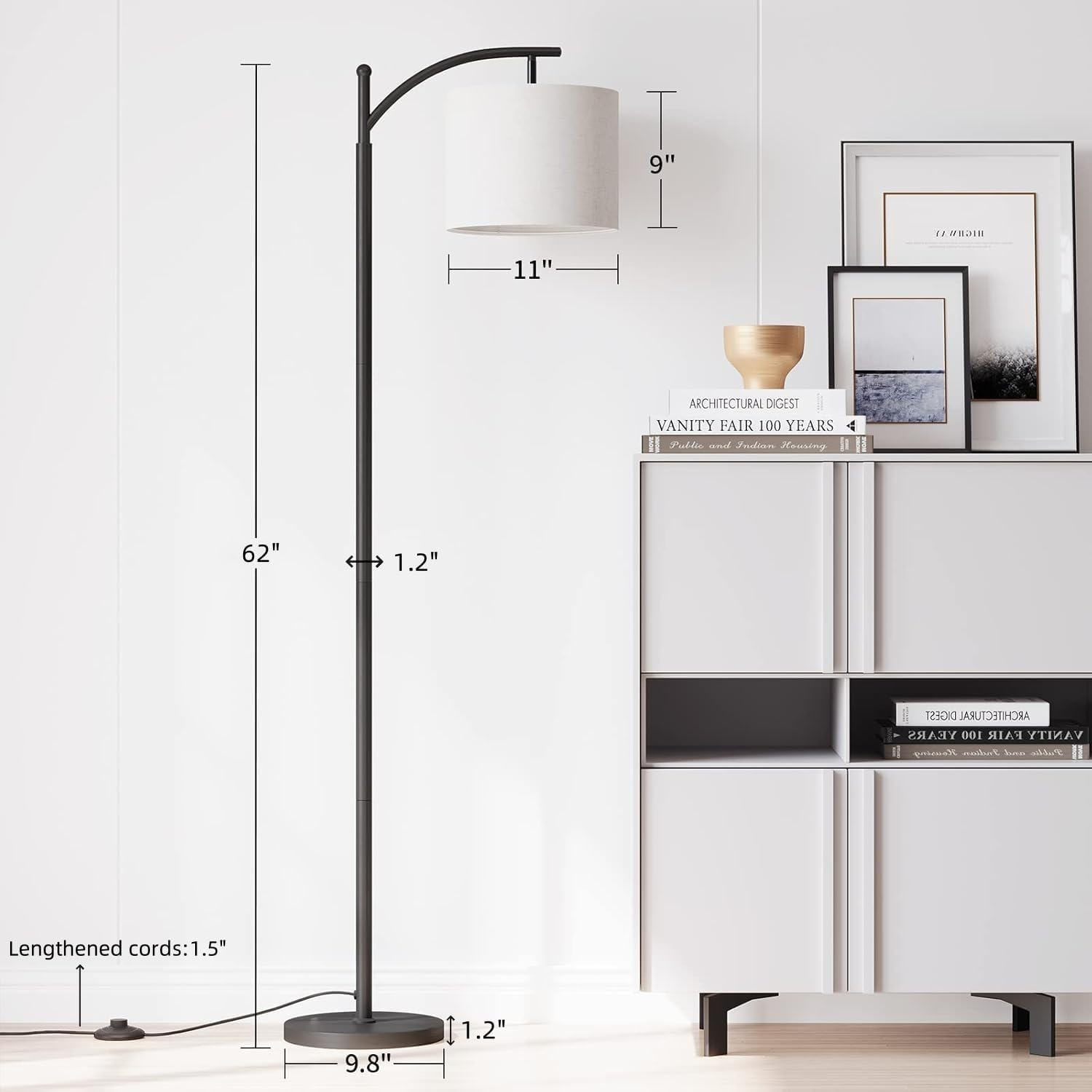 WAMBORY Arc Floor Lamp, LED Modern Floor Lamp for Living Room with 9W 3 Color Temperatures LED Bulb,Metal Standing Lamps with Adjustable Linen Shade,Tall Floor Lamps for Living Room,Office image number 1