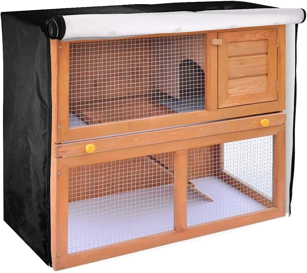 Rabbit Hutch Cover,48 Inch Double Hutches Cover,Windproof Waterproof Thermal Cage Cover,Outdoor Rabbit Hutches Cover for Guinea Pig Cage.Small Animal Outdoor Pens & Hutches.Rabbit Cover Hutch,Black