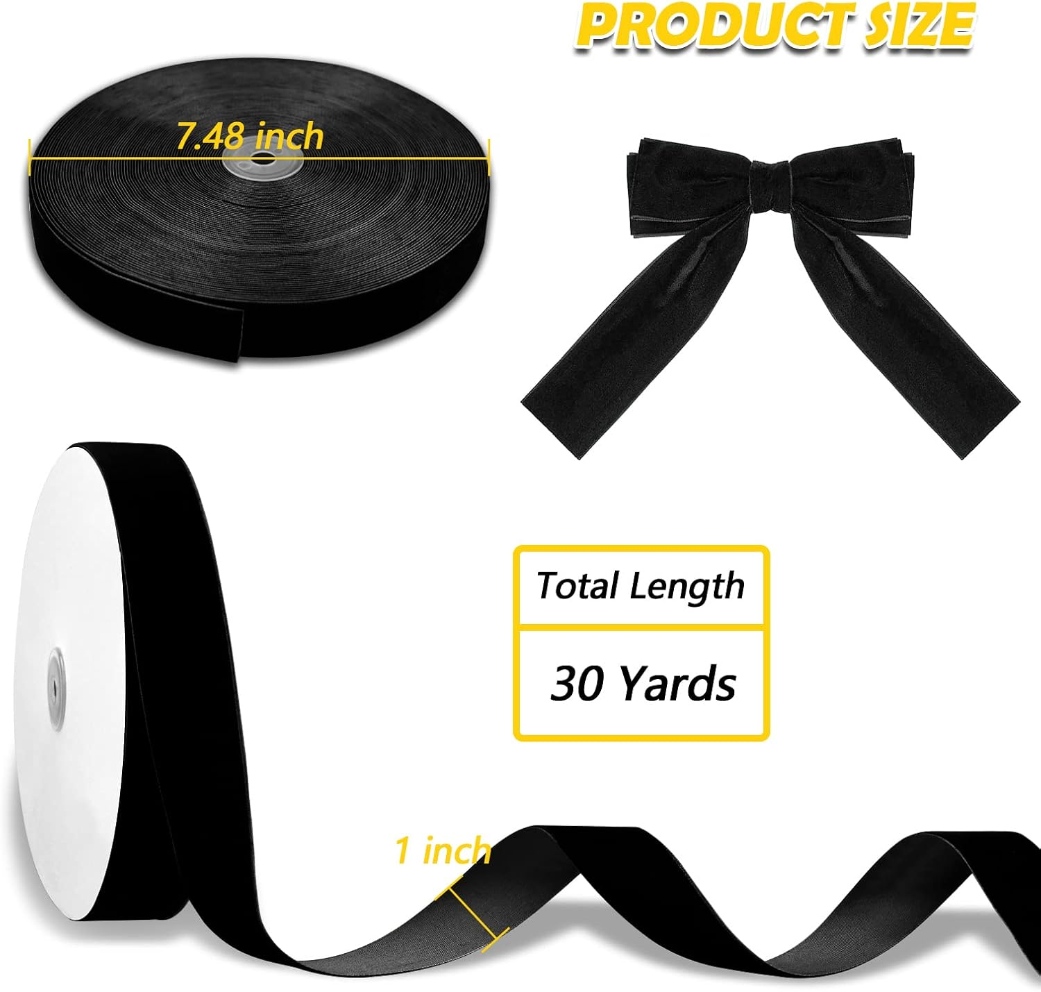 Black Velvet Ribbon 1 Inch X 30 Yards Vintage Nylon Velvet Wired Ribbon with Spool for Gifts Wrapping Home Decor Wedding Decorations DIY Crafts Projects image number 6