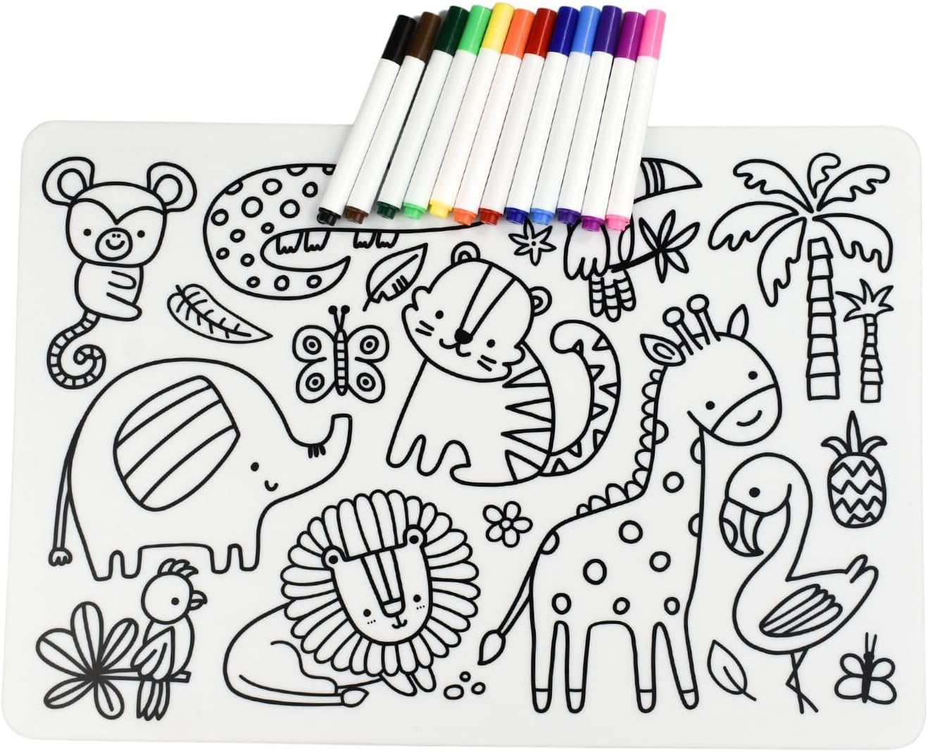 Koala Dream - CA3030B Reusable Silicone Drawing Mat-Jungle Animals- with 12 Washable Markers Perfect for Travel. image number 1