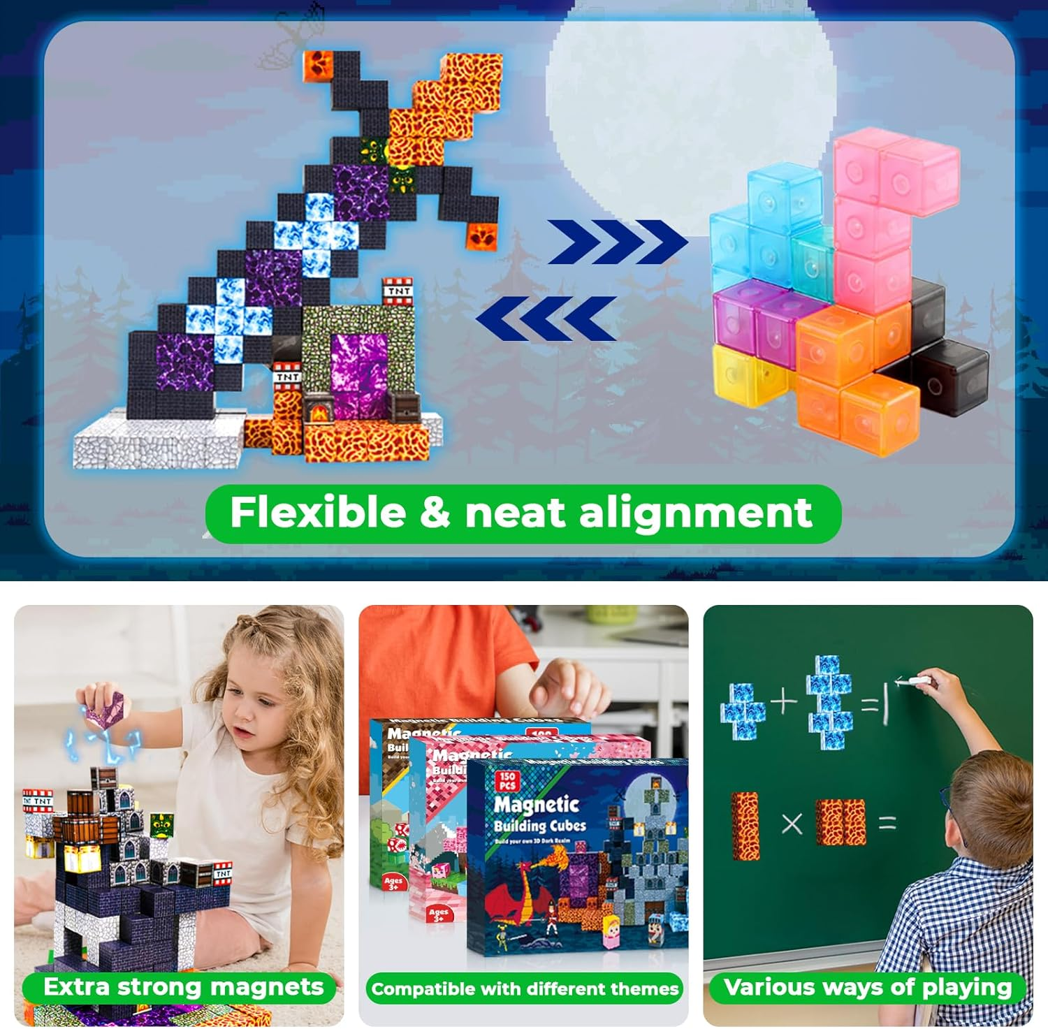 Magnetic Blocks - 150 PCS Build Magnetic Dark Castle Sword Domain World - Magnetics Construction Cube Toys - STEM Montessori Sensory Toys for Toddlers 6 7 8 9 10 Year Old Boys & Girls image number 2