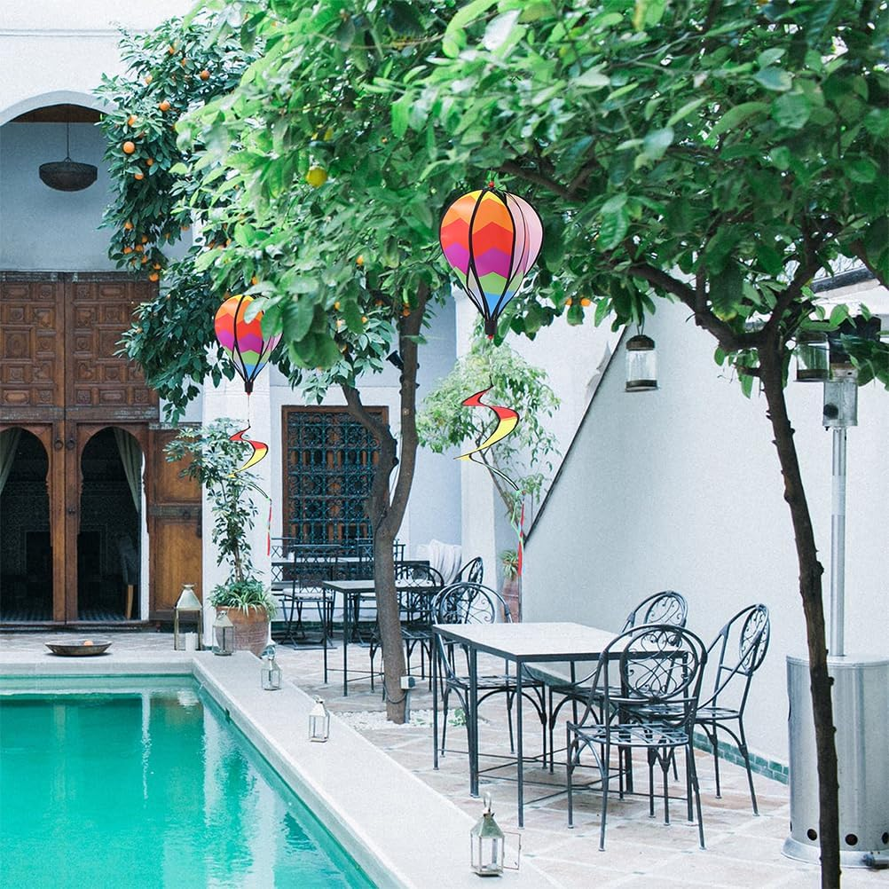 3Pcs Colorful Wind Stripe Ornament Hanging Wind Windmills Air Balloon Windsock Hot Air Balloon Wind Outdoor Hot Air Balloon Hanging Decor to Rotate Cloth Accessories Spiral image number 5