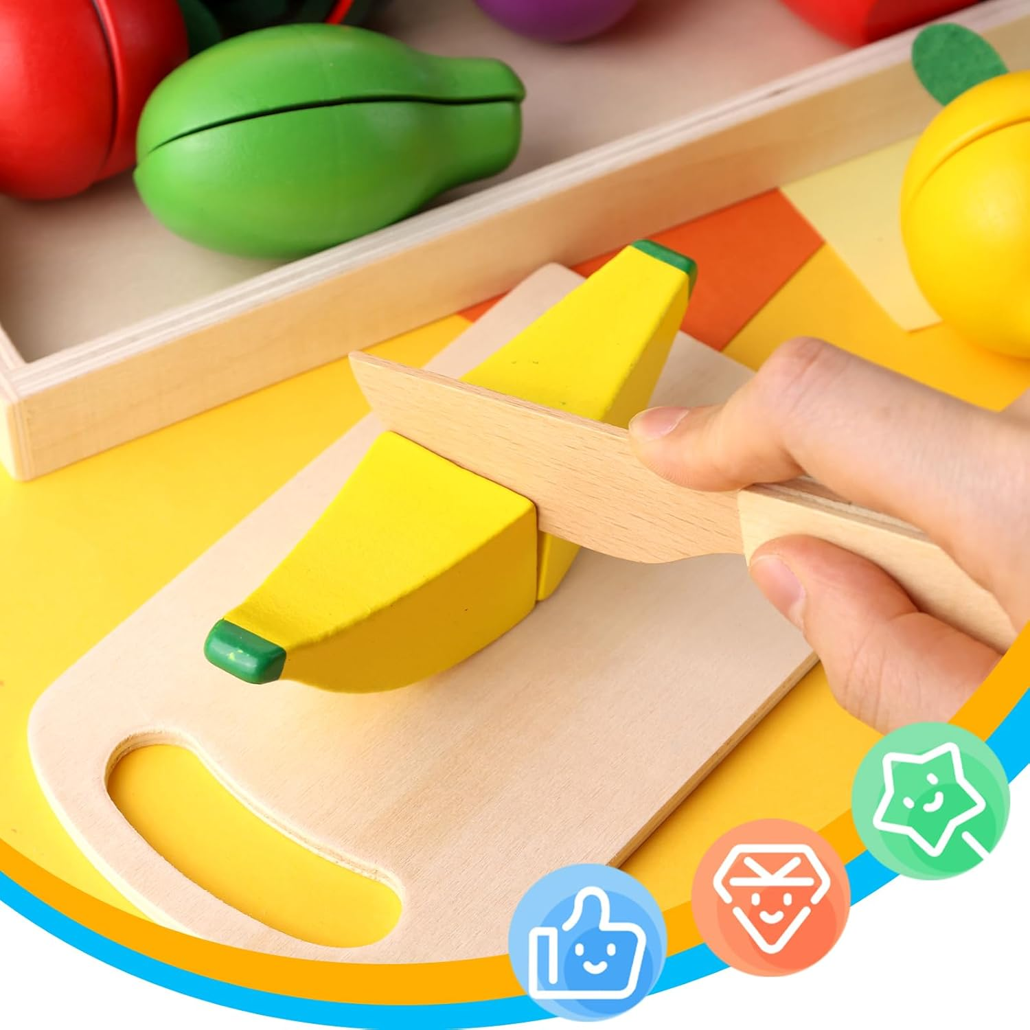 MCPINKY 15PCS Wooden Play Food, Play Kitchen Accessories Food Cutting Toys Montessori Toys for Kids image number 5