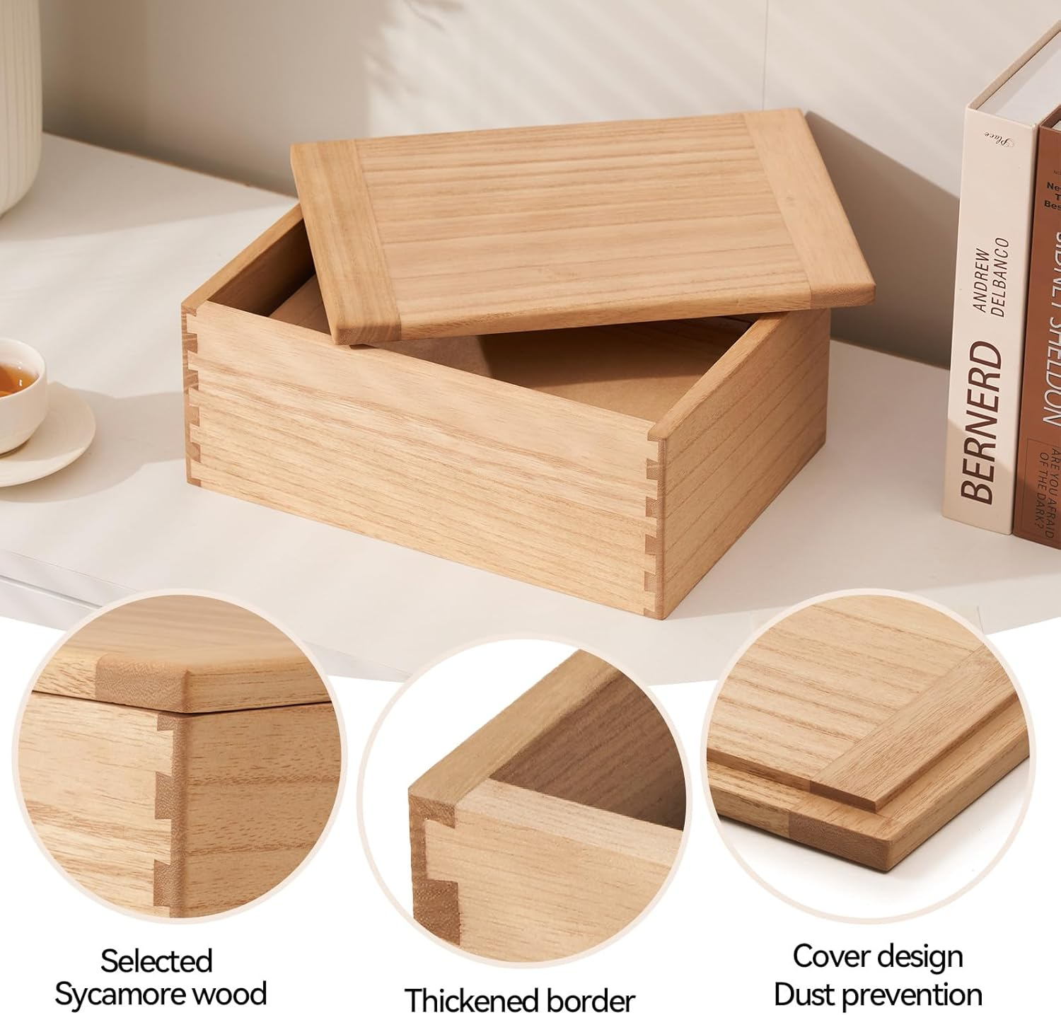 KIRIGEN Wood Storage Box Organizer with Lid - Decorative Boxes for Crafts, Sewing, Keepsake, Memory - Wooden DIY Storage Box Stash Jewelry - Wooden Boxes for Home Office Storage (SNH-NA) image number 3