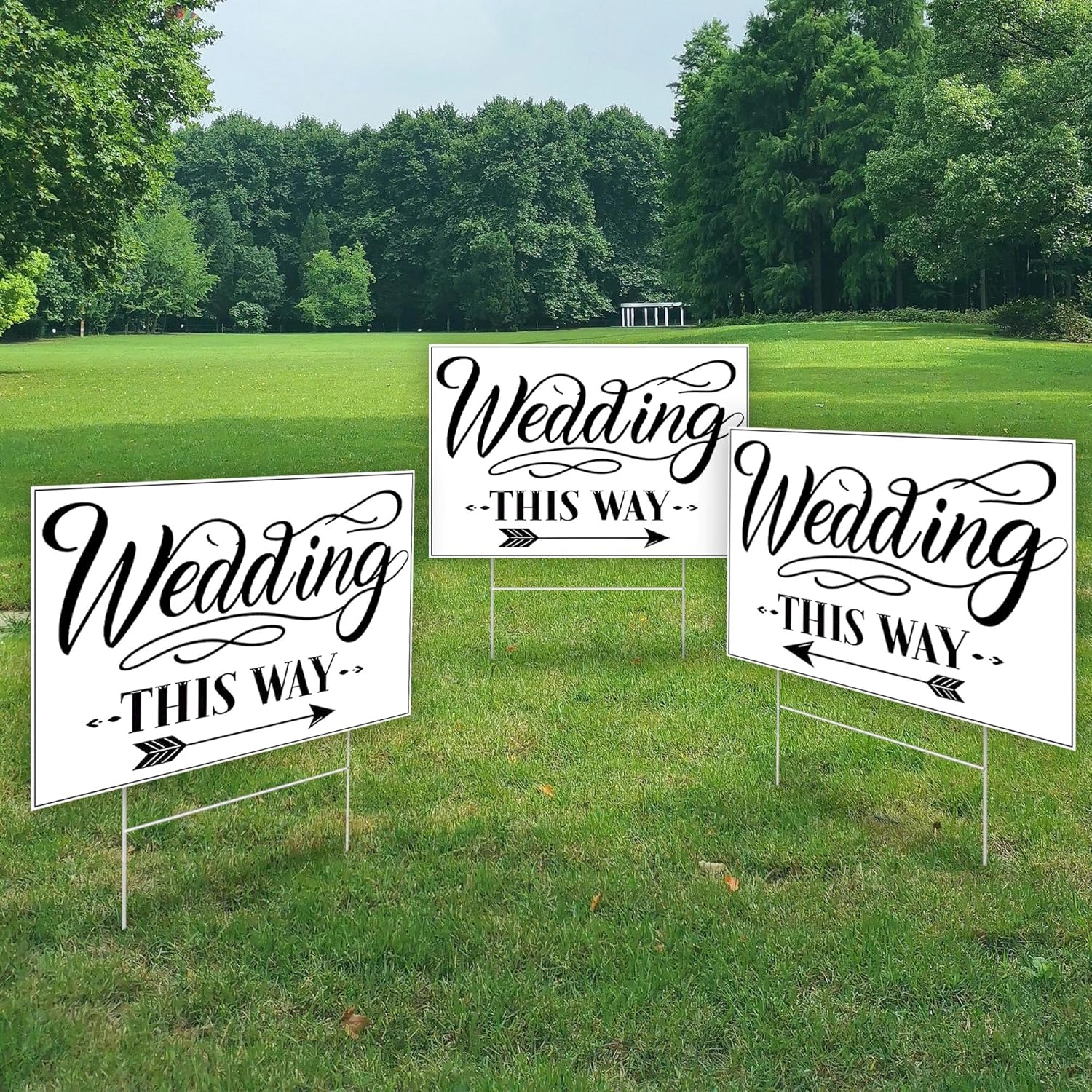Wedding Direction Arrow Signs with Stakes, 3 Packs Wedding This Way Sign, Wedding Signs for Ceremony and Reception, YITOBA Double Sided Printed Wedding Directional Signs (White) image number 1