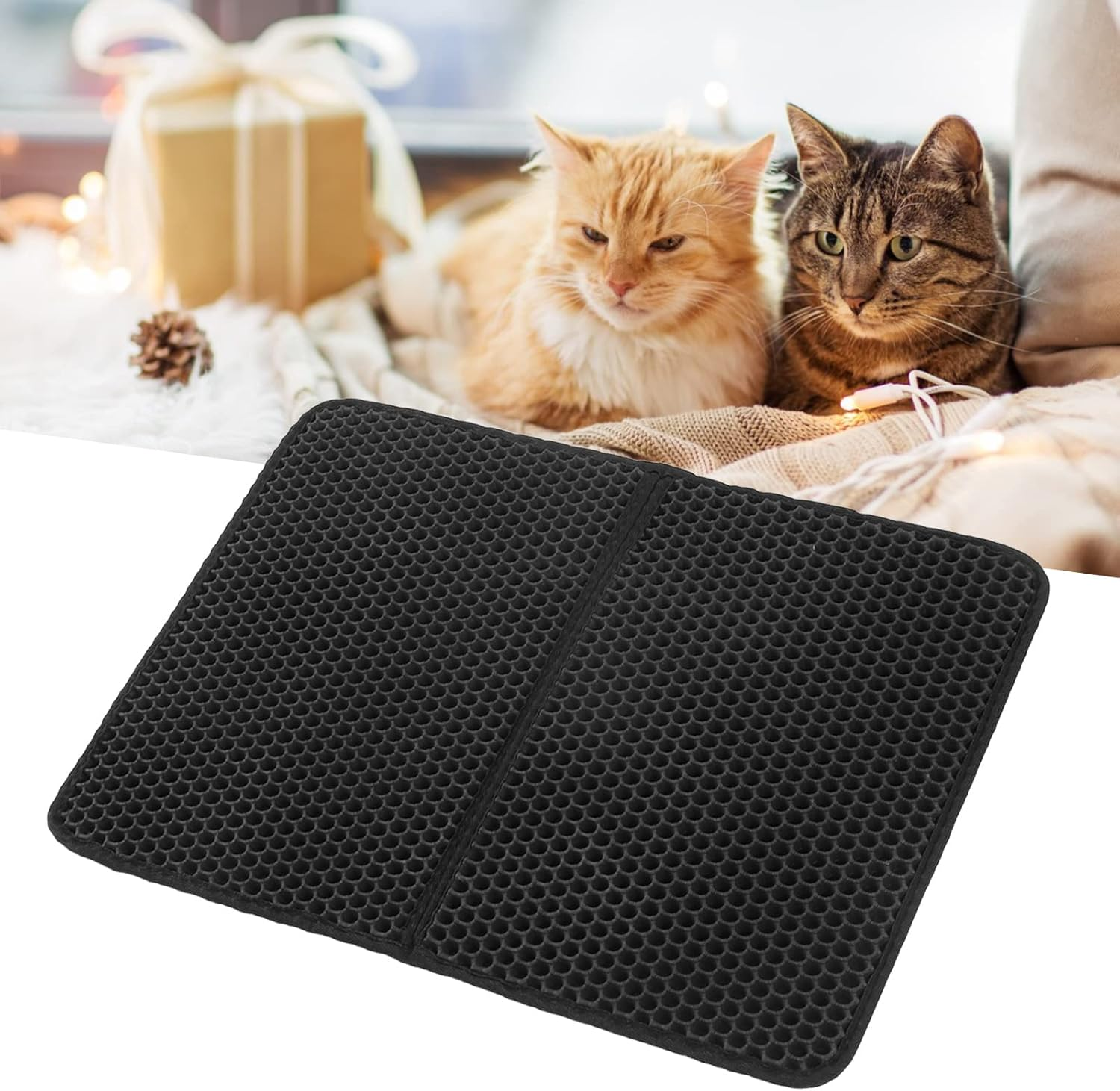 Cat Litter Mat, Double Layer Litter Box Mat,Double Layer Cat Litter Mat Waterproof 3D Holes Prevent Slipping Easy to Clean Cat Litter Trapping Mat