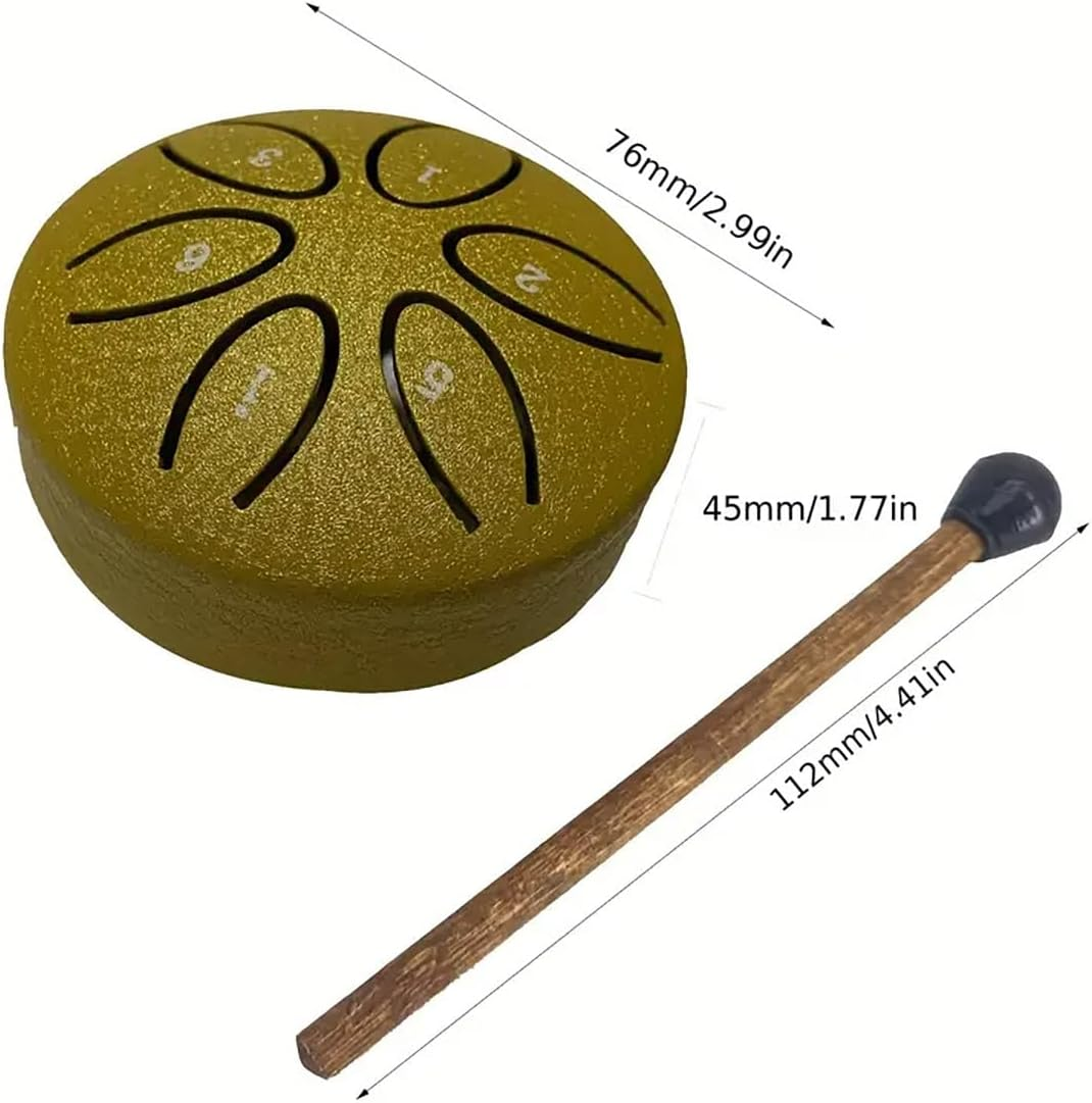 AIMALL Mini Ethereal Drum, 3-Inch 6-Tone Steel Tongue Drum, Portable Percussion Instrument for Meditation, Yoga and Sound Therapy, Colourful and Easy-To-Play for All Ages - Gold image number 1
