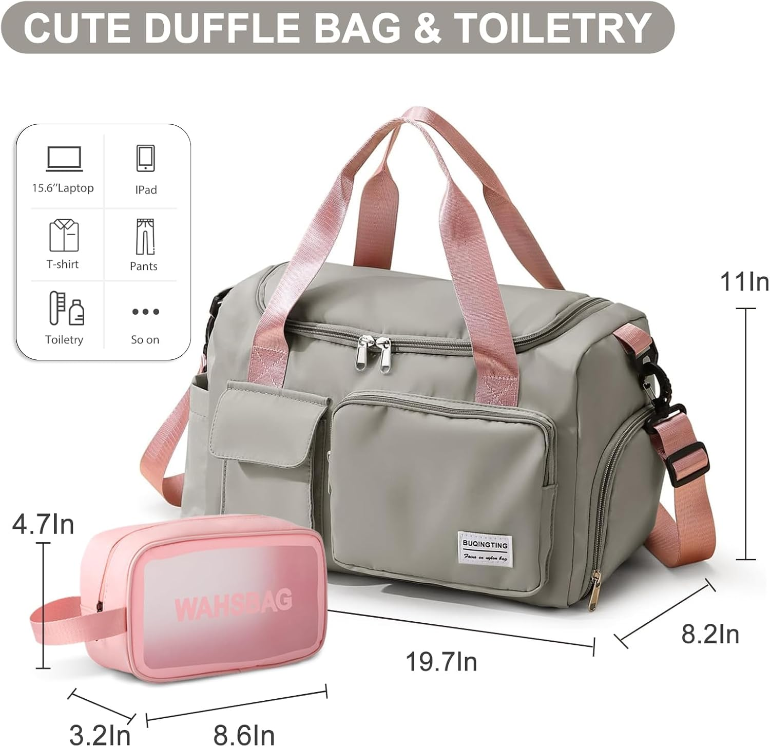 Epzia Waterproof Small Gym Bag for Women - Travel Duffle Bag, Carry on Weekender Bag with Shoe Compartment & Wet Pocket, Perfect Travel Bag & Duffle Bag