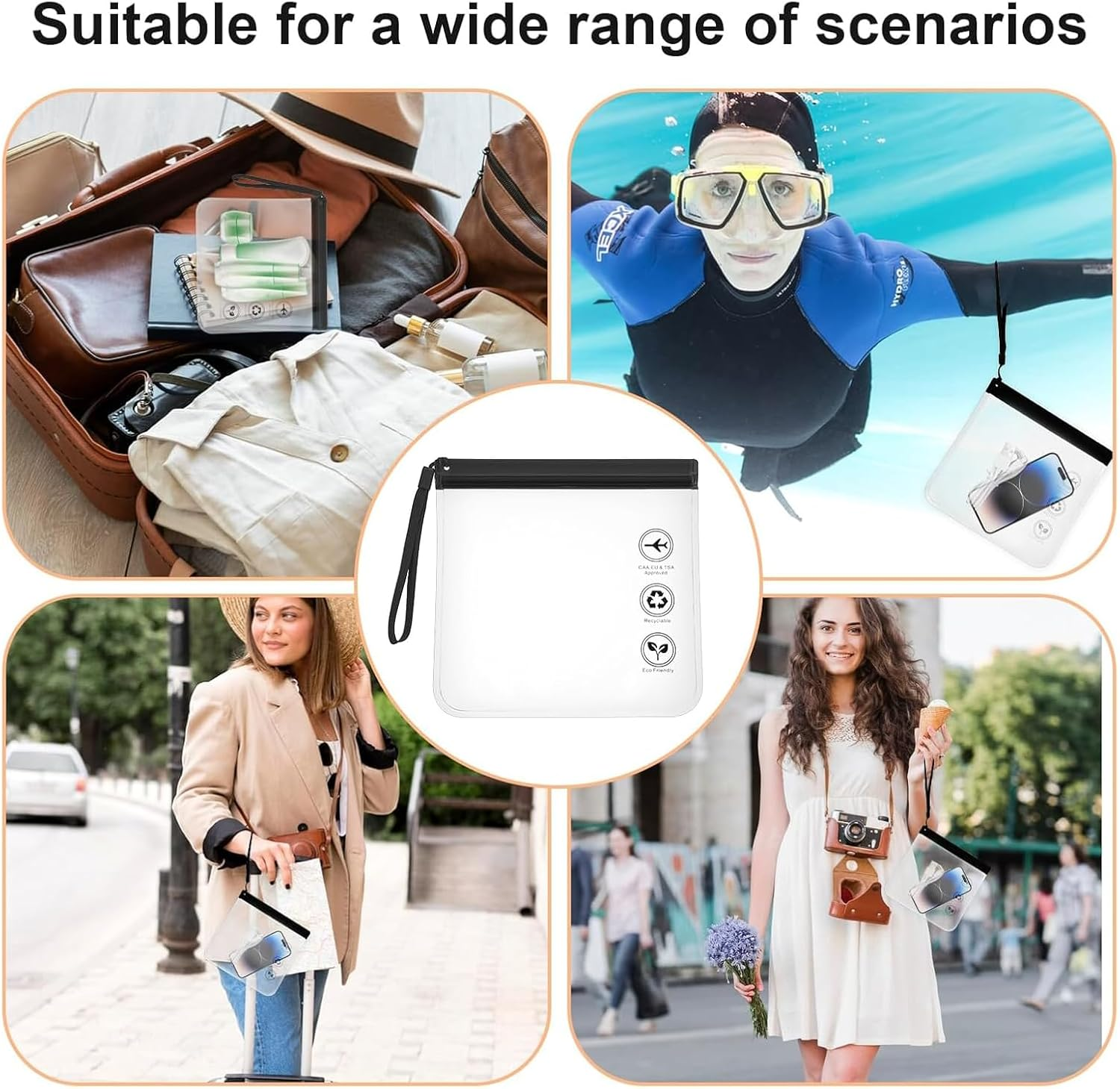 4Pcs TSA Approved Clear Travel Toiletry Bags Waterproof Toiletry Bag 20X20Cm,Airport Airline Compliant Transparent Bag,For Liquids, Makeup | Travel-Friendly & Portable Cosmetic Storage image number 2