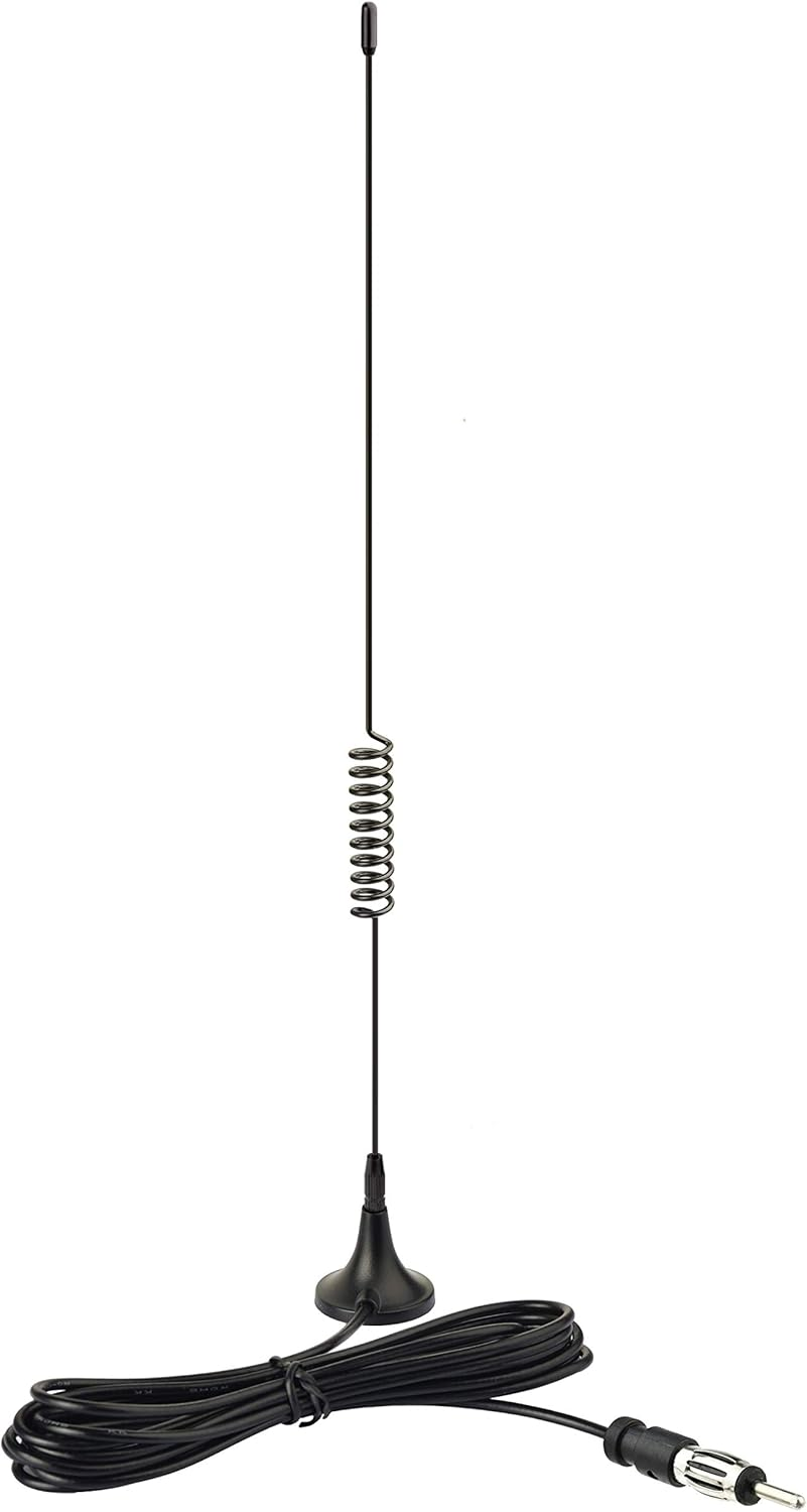 Bingfu Universal Car Stereo FM AM Antenna,Magnetic Base Mount AM FM Radio Antenna for Vehicle Car Truck SUV Audio Radio Stereo Head Unit Receiver Tuner,10 Feet Cable Motorola DIN Plug Connector image number 2