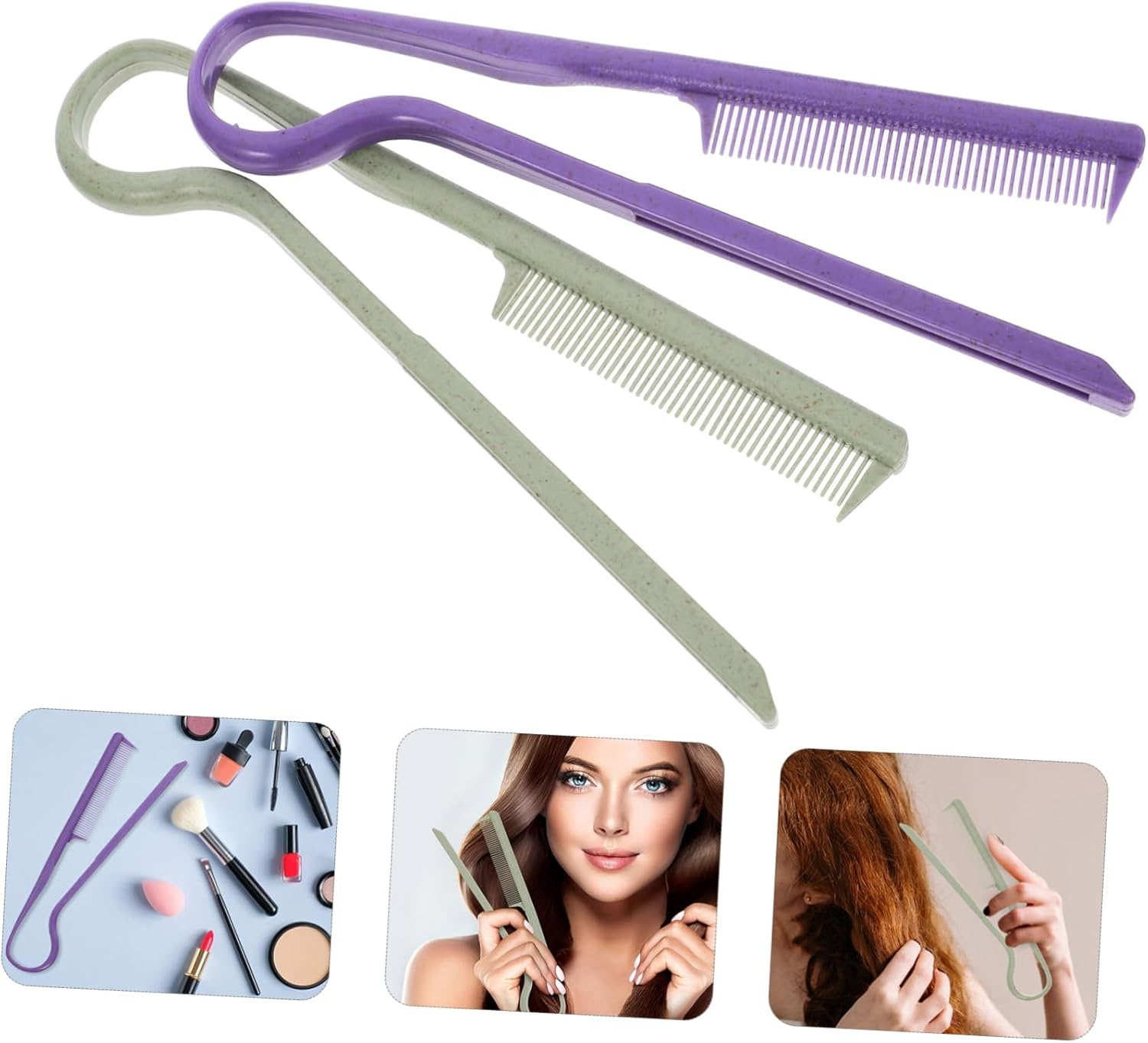 2Pcs Straightening Comb V-Shaped Styling Hair Comb Plastic Fine Tooth Hair Parting Tool for Women - Assorted Color image number 2