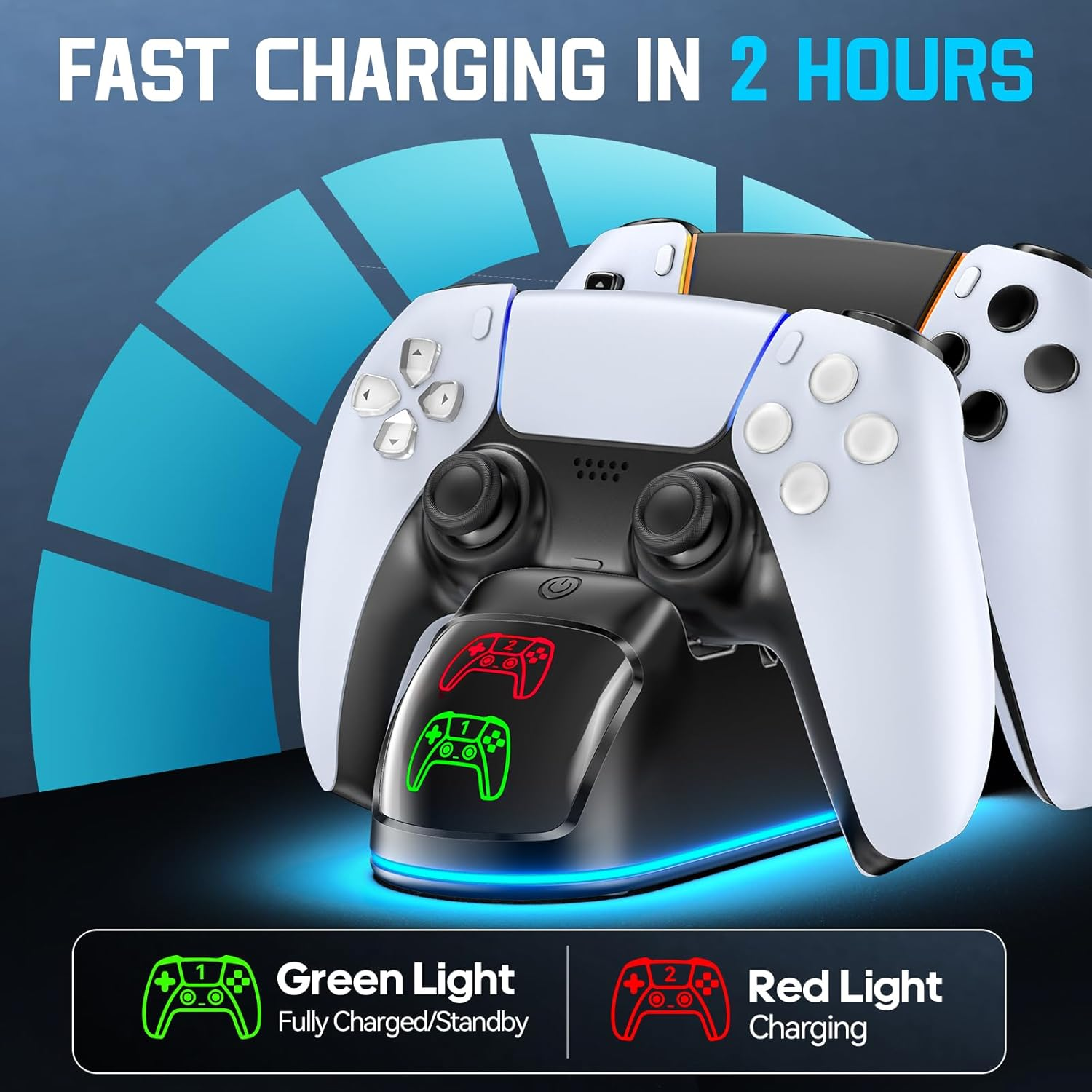 Gersker PS5 Controller Charger, PS5 Charging Station Compatible with Playstation 5 Dual & Edge with RGB Light, Fast PS 5 Charger Dock with Cable for PS 5 Accessories, Black コントローラー充電スタンド image number 5