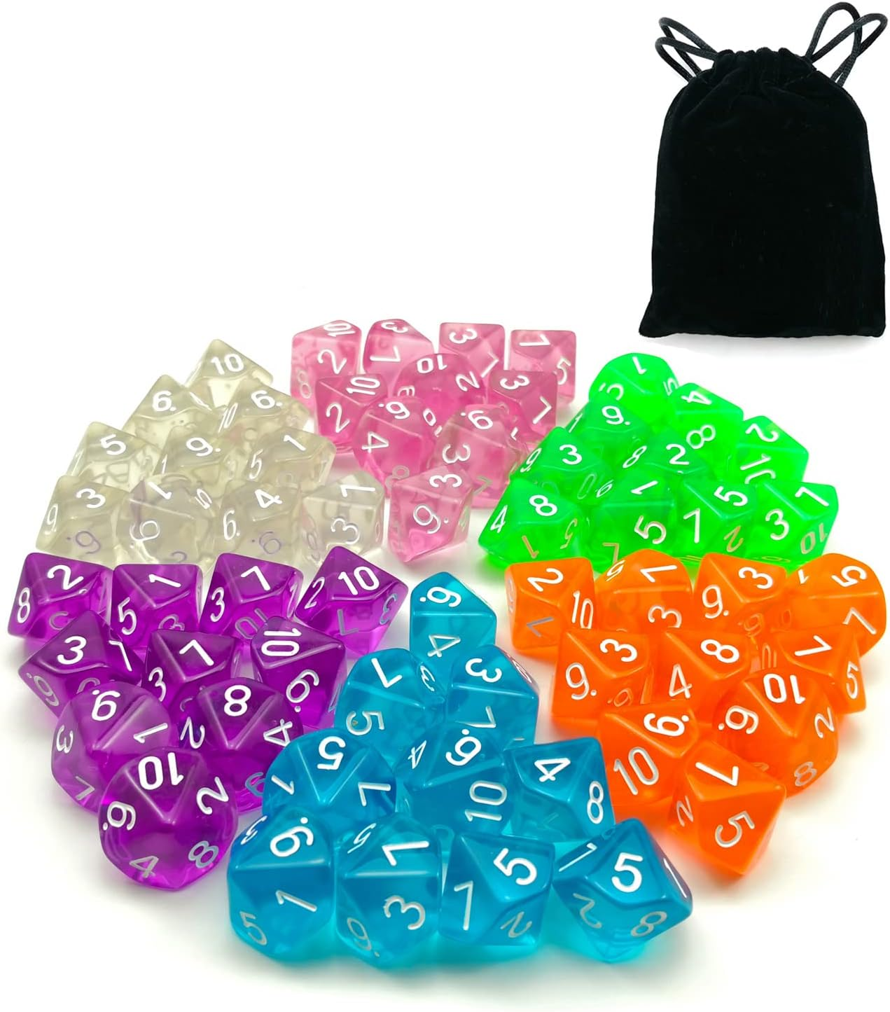 50Pcs Assorted D10 Pack, 5X10Pcs 10 Sides Dice Marble Polyhedral Dice D10 Set