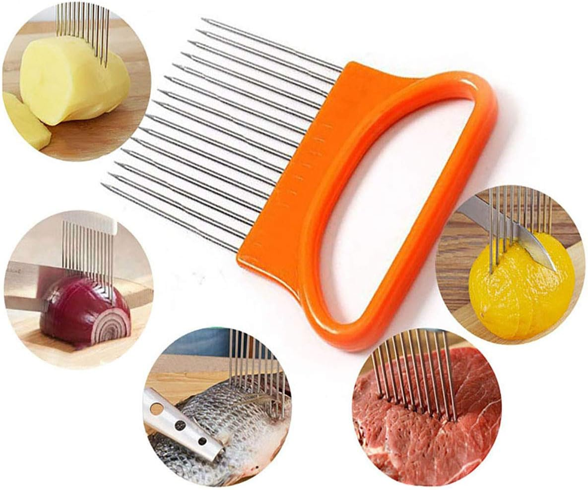 2Pcs Onion Holder Slicer, Stainless Steel Tomato Lemon Potato Vegetable Holder Slicer Cutter Tool for Kitchen Worker Slicing image number 4
