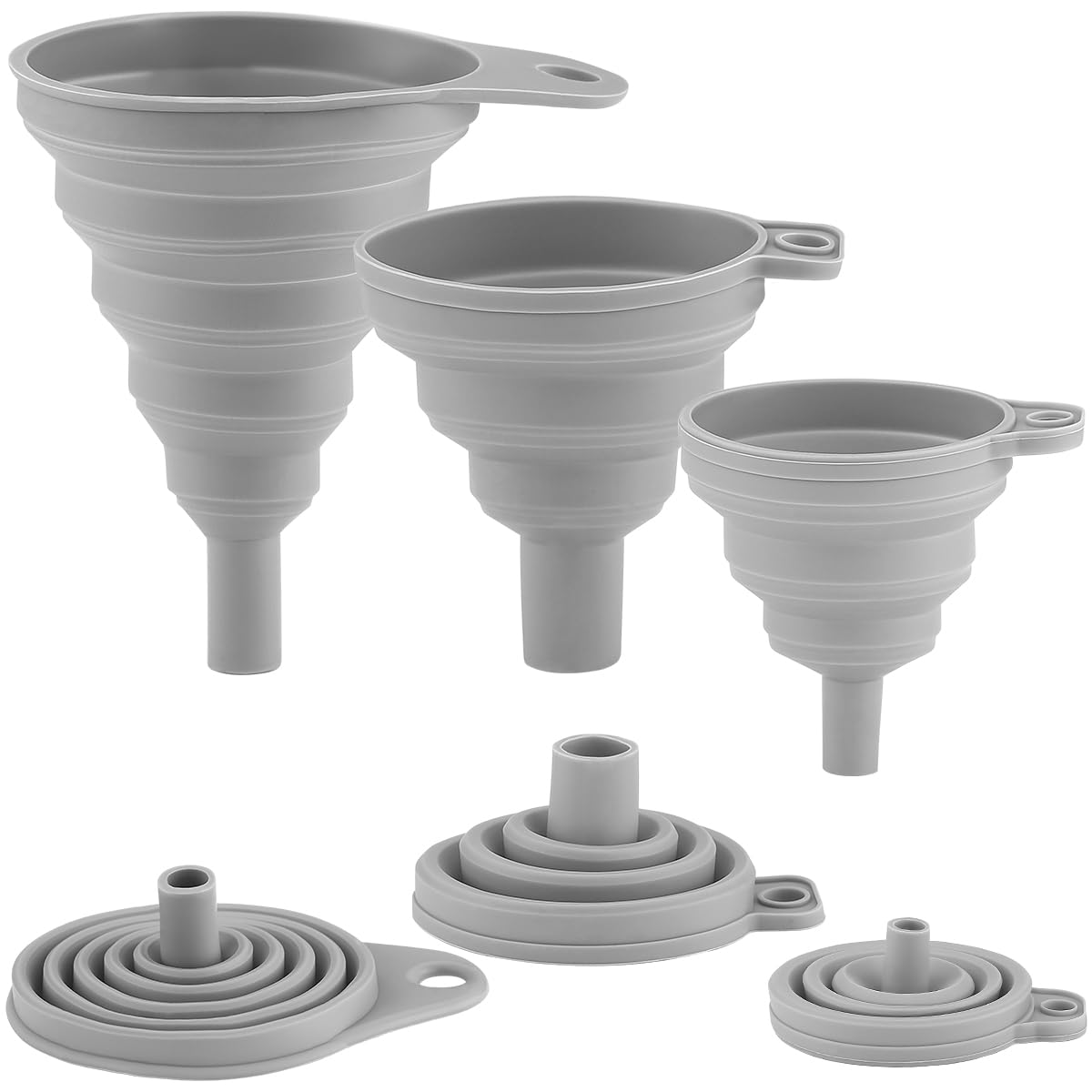 Berglander Kitchen Funnel Set of 3 Easy to Store, Silicone Collapsible Funnels for Kitchen Use, Filling Bottles, Daily Cooking, and Water or Powder Transfer（Black）