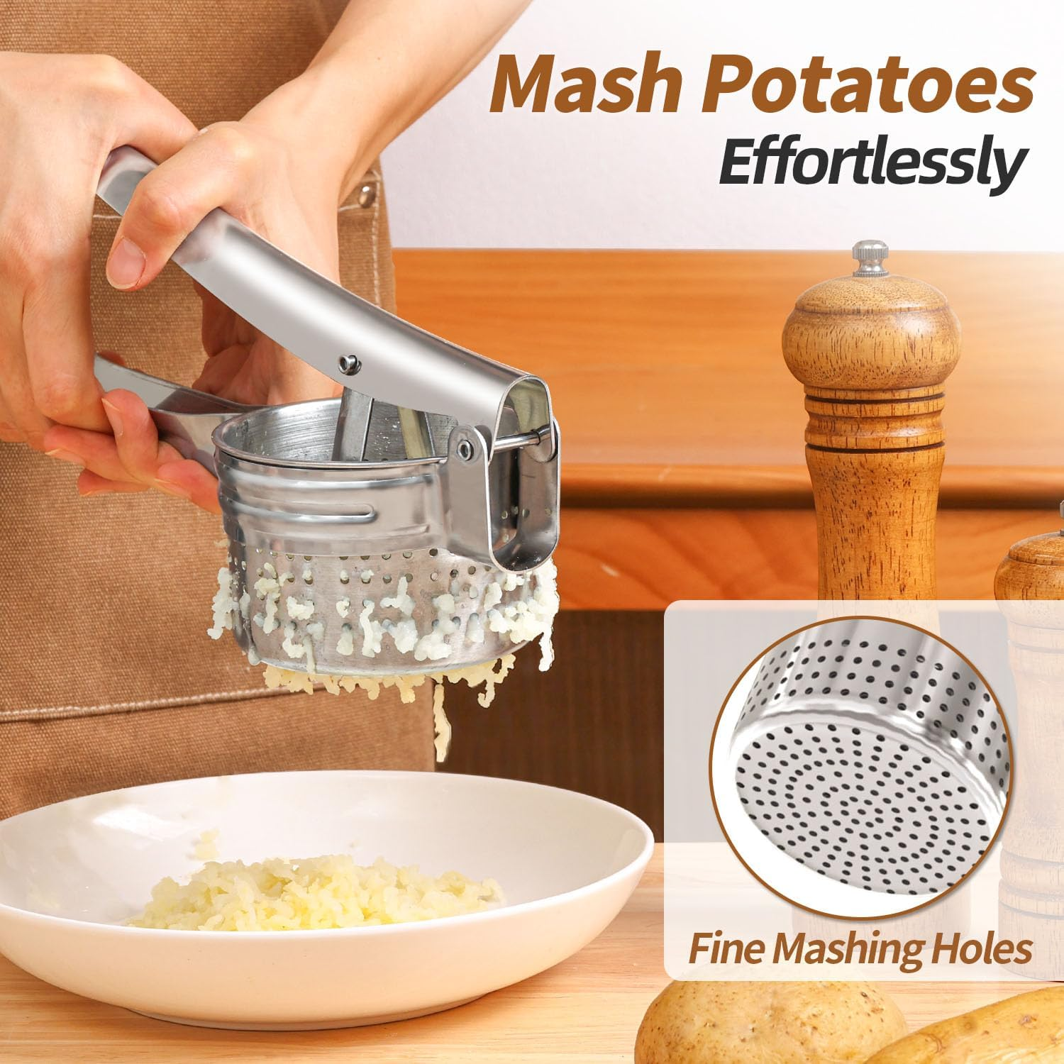 Yopinmall 15 OZ Potato Ricer, Stainless Steel Potato Masher Heavy Duty Ricer for Mashed Potatoes Kitchen Tool Potato Press Kitchen Gadget image number 6