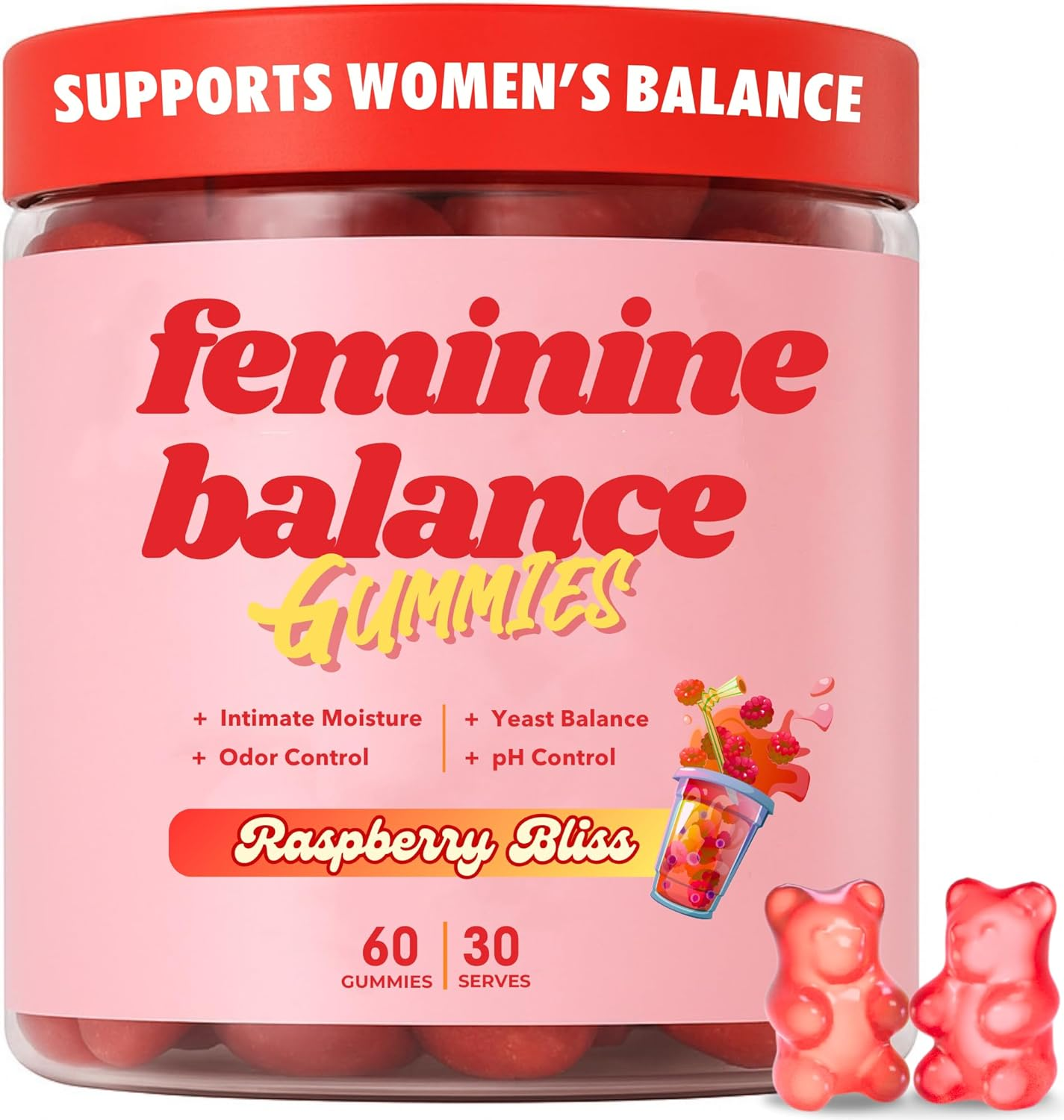 Feminine Balance Gummies for Women &ndash; Vaginal Probiotic Gummy Supports Women'S Balance and Wellness &ndash; Women&rsquo;S Daily Health Supplement - Raspberry Flavour 60 Gummies 30 Serves image number 4