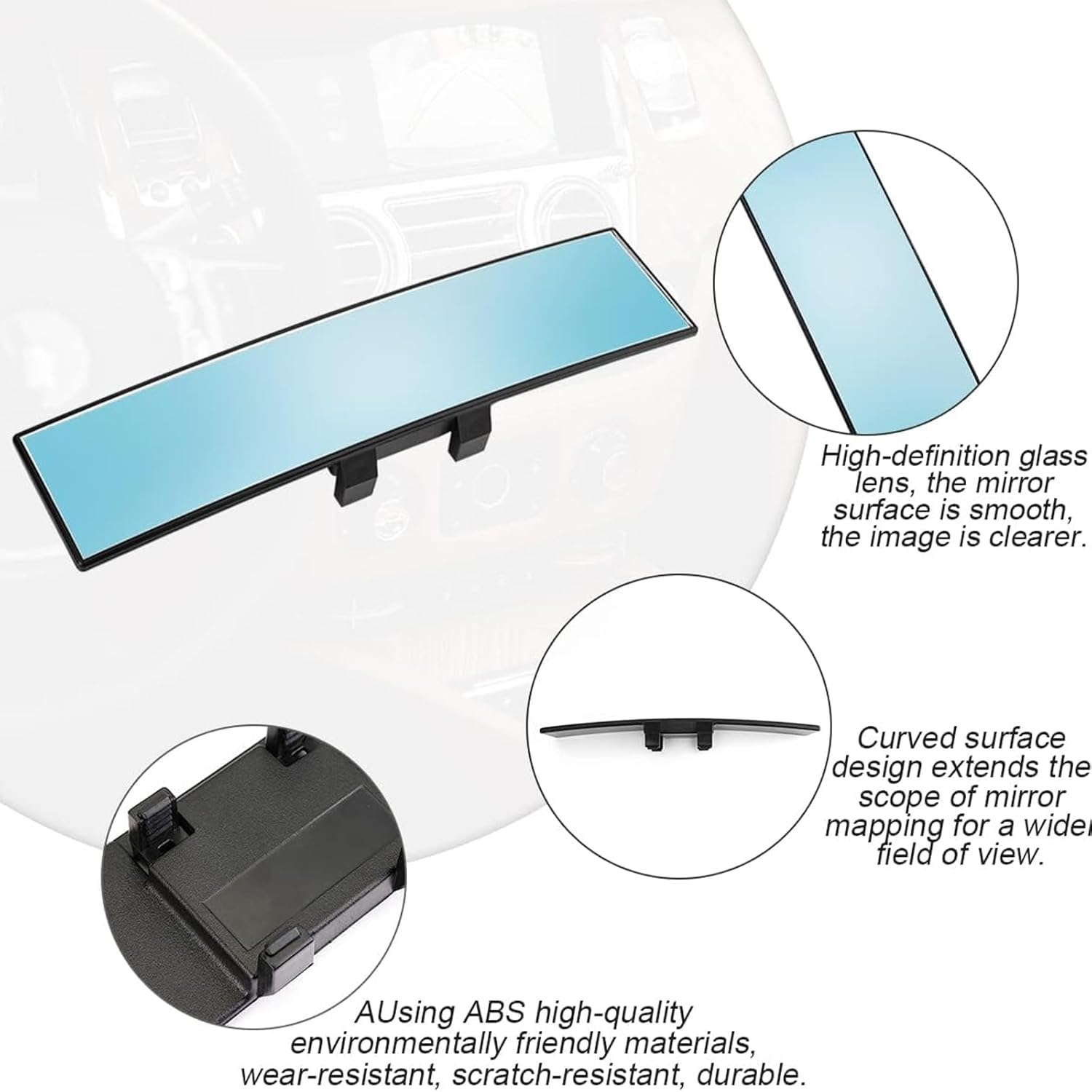 Cozioz Universal Panoramic Anti-Glare Rearview Mirror - 30X7 Cm HD Wide Angle Clip-On for Cars, Suvs, Trucks, and Vans (Blue) image number 5