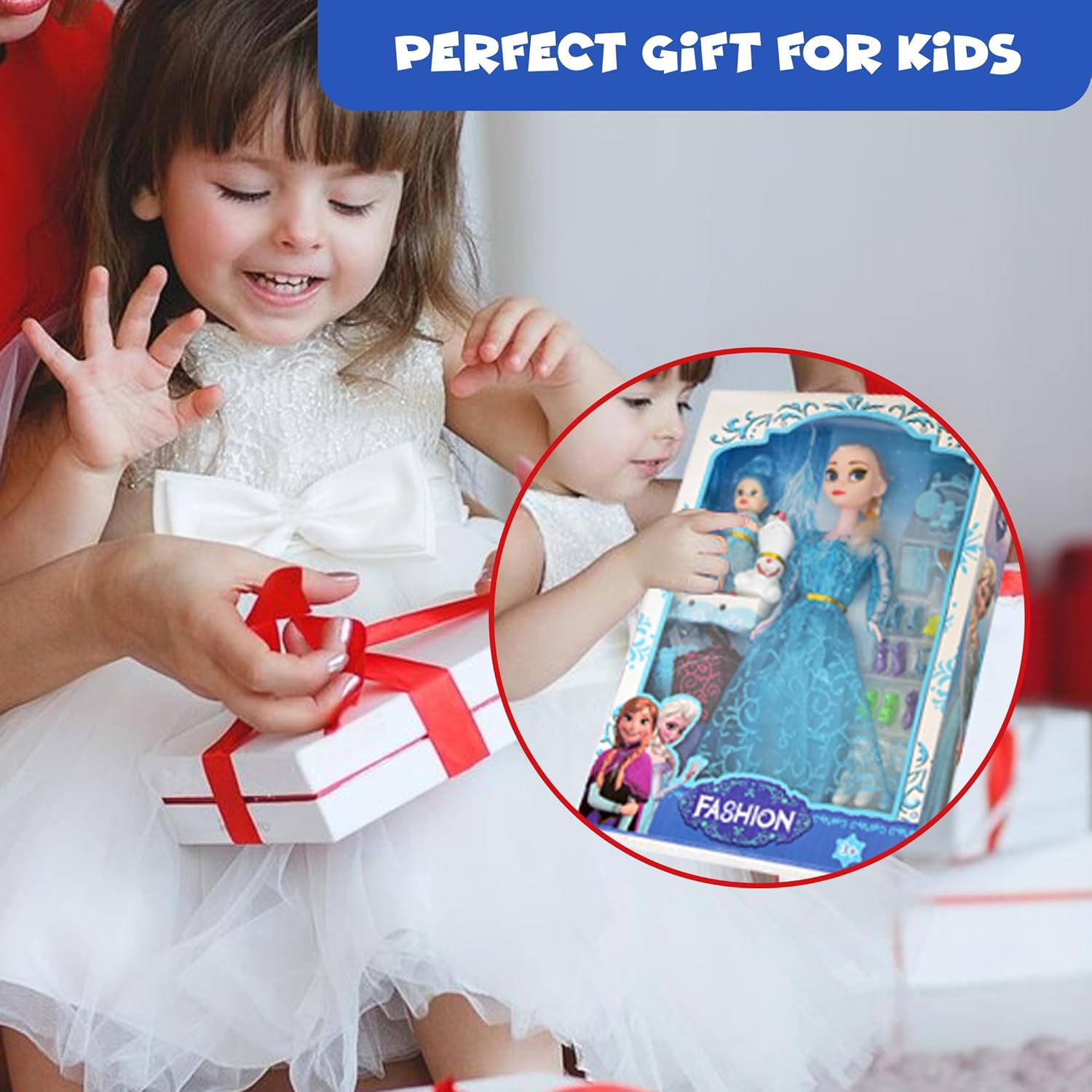 FUNFY FYDFZ001 11" Ice Princess Doll Set | Includes Two Additional Small Dolls | Blue | Material: Plastic | Array of Accessories Including Dresses, Shoes, Comb and Mirror for Extended Play | for Girls image number 1