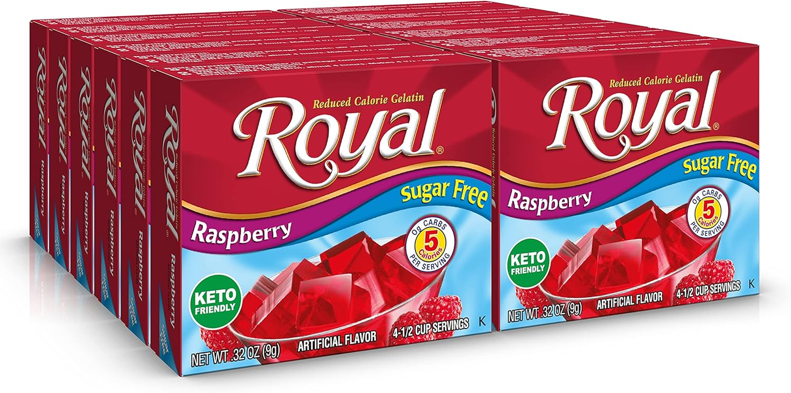Royal Raspberry Gelatin Dessert Mix, Sugar Free and Carb Free (12 - .32Oz Boxes) image number 4