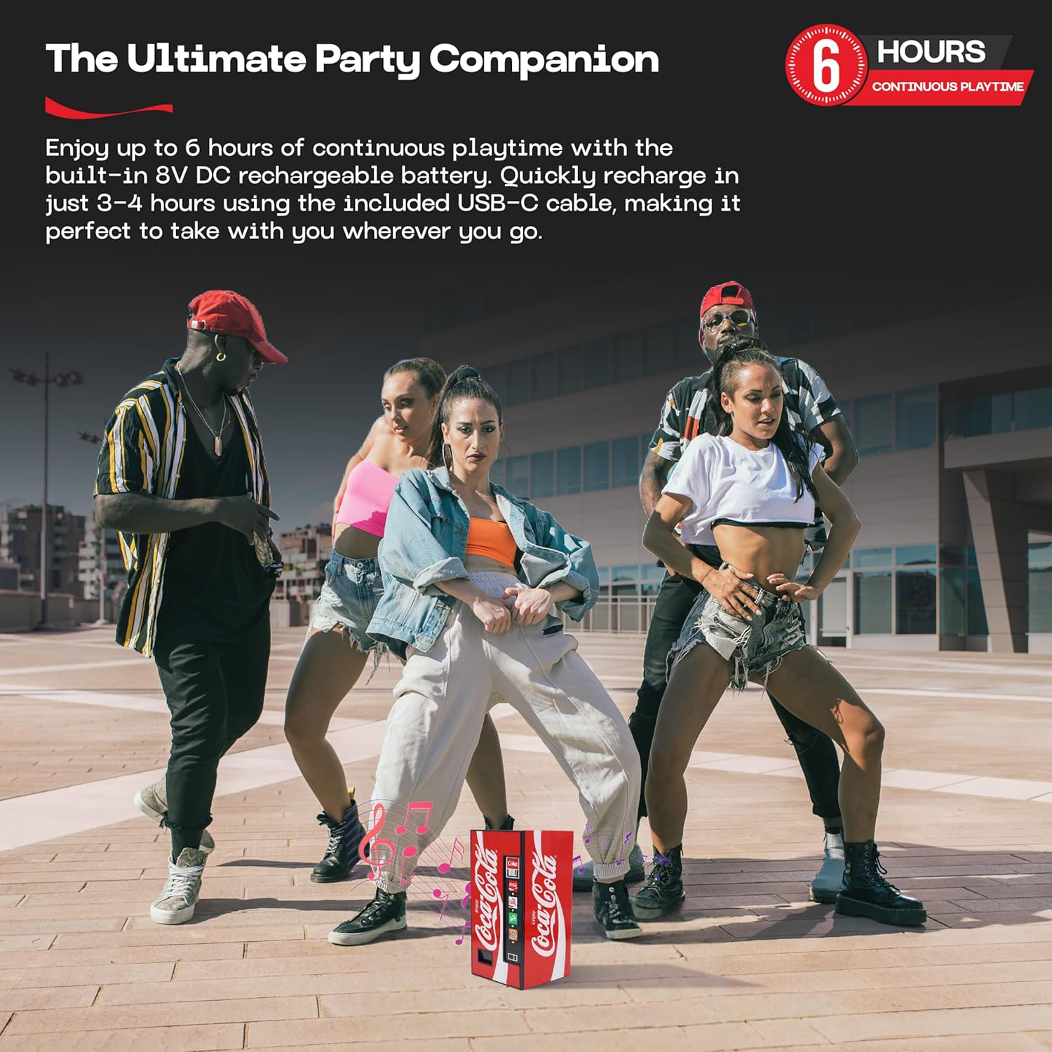 Coca-Cola Vending Machine Bluetooth Speaker, Dual 5W Speakers, Wireless Bluetooth V5.3, FM Radio, Usb/Microsd Playback, AUX Input, 10M Range, Rechargeable Battery, LED Indicator, Coca-Cola Licensed image number 2