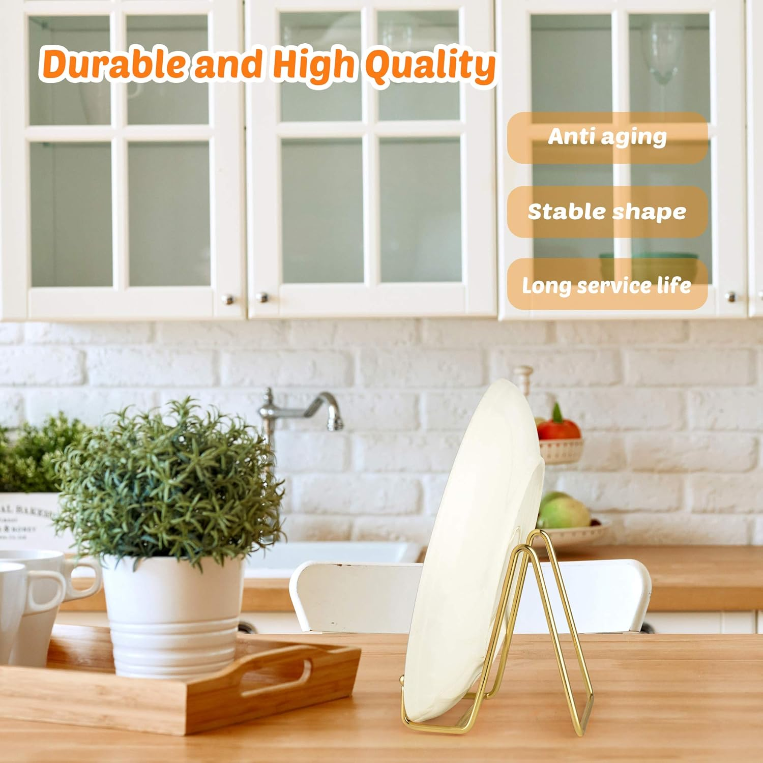 Mocoosy 2 Pack 4 Inch Gold Plate Stands for Display, Metal Square Wire Easel Stand, Plate Holder Display Stands, Picture Frame Stands for Display Photos, Decorative Platter, Book and Table Top Arts image number 2