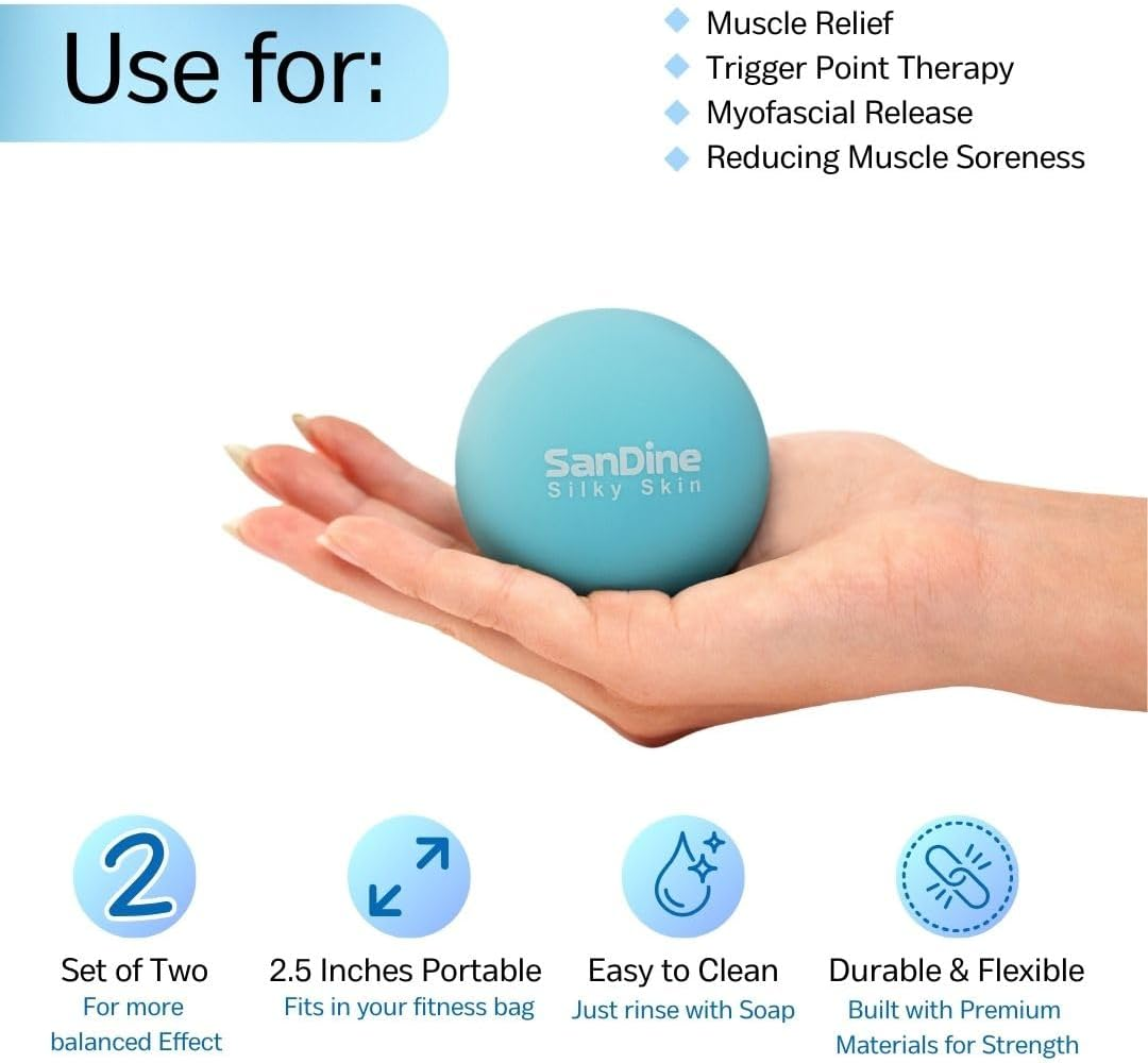 Lacrosse Massage Balls for Deep Tissue Massage - Release Tension Relieve Muscle Soreness Enhance Mobility - Ideal for Myofascial Release Trigger Point Therapy - 2Pack Yoga Balls by Sandine (Blue)
