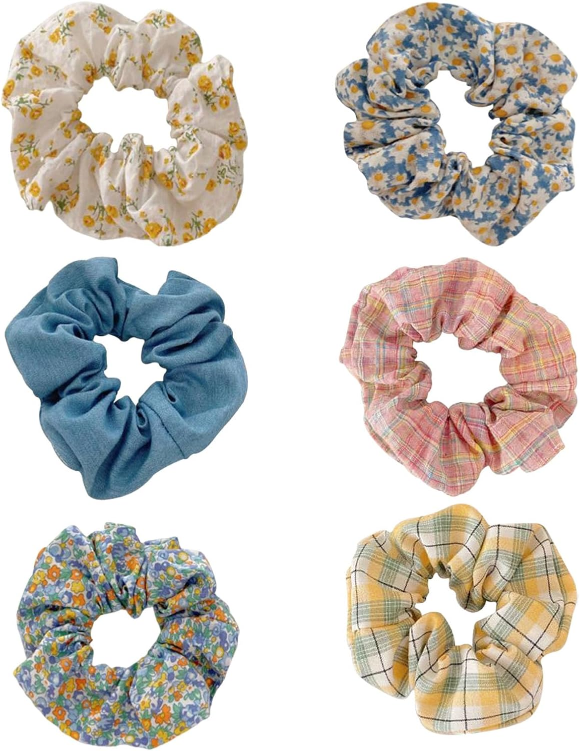 6 Styles Scrunchies, Floral Pattern Hair Scrunchies, Women, Elastic Hair Bobbles, Ponytail Hair Accessories for Girls, Women, Vintage Floral Hair Bobbles (Pink 2) image number 1