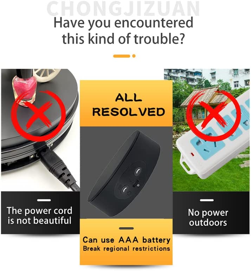 Rotating Display Stand ,5.2" 17.6Lb Load Cup Display Stand Turner for Tumblers, Spinning Display Stand,Motorized Tumbler Display Turner for Glitter Cups Photography Small Arts Pruducts (Black) image number 5