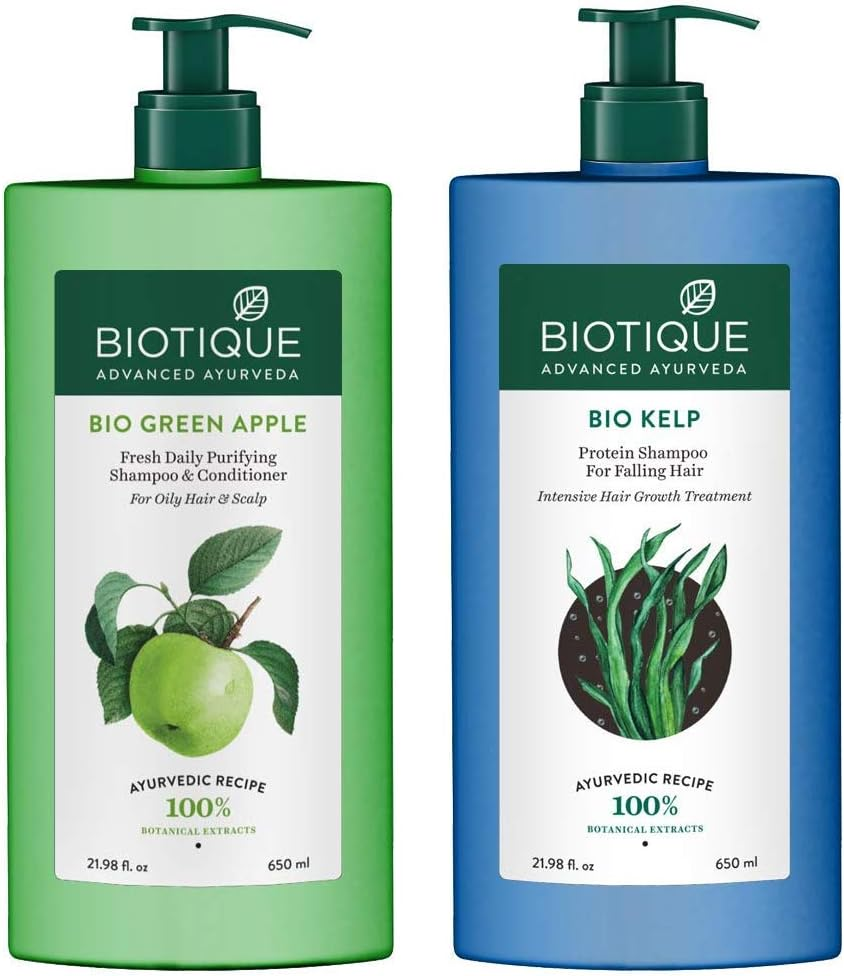 Biotique Kelp + Green Apple Shampoo 650 Ml Each Men & Women (1300 Ml)